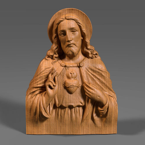 Sacred Heart of Jesus Bust: 3D Wood Carving Bas Relief (Digital Download)