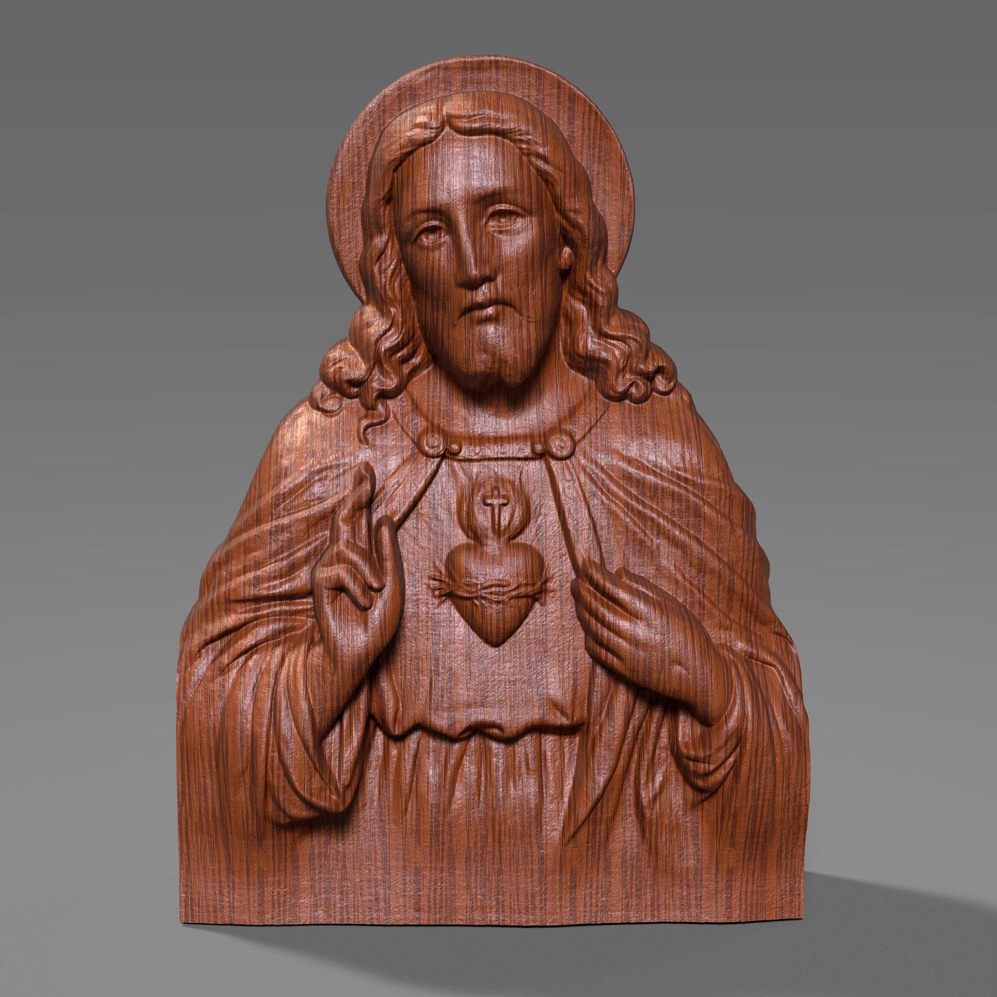 Sacred Heart of Jesus Bust: 3D Wood Carving Bas Relief (Digital Download)
