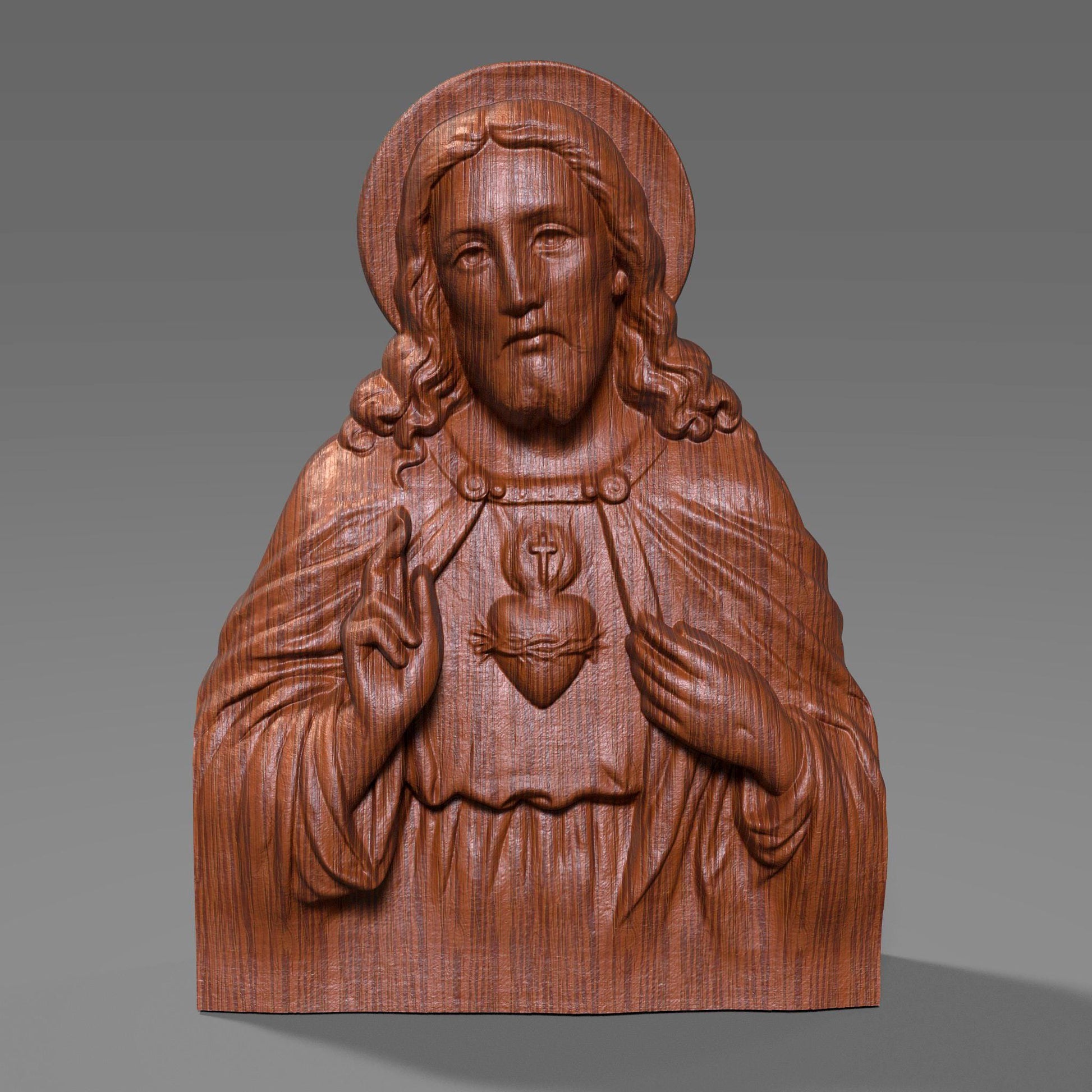 Sacred Heart of Jesus Bust: 3D Wood Carving Bas Relief (Digital Download)