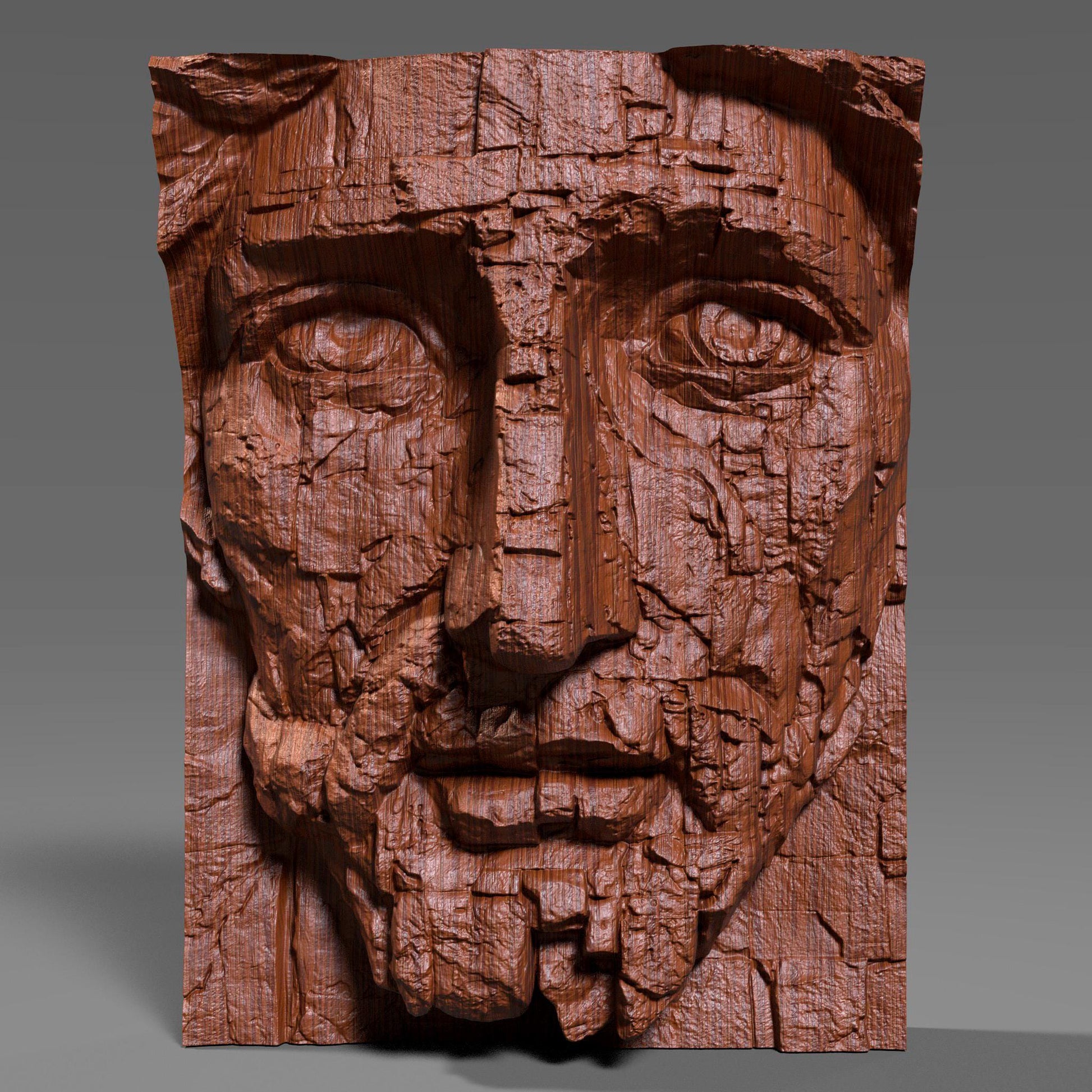 Beautifully detailed 3D wooden bas-relief depicting the face of Jesus sculpted to resemble aged stone. The artwork features a powerful, weathered expression symbolizing faith, endurance, and divine strength. Each crack and texture adds realism to the sacred design, making it an inspiring religious wall piece for home, chapel, or prayer room. Perfect as Christian decor, a meaningful gift, or an artistic reminder of faith carved in wood with the look of timeless stone.
