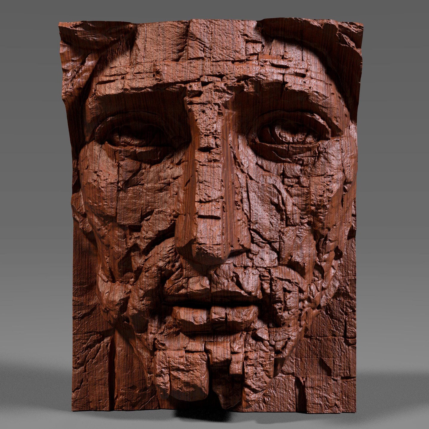 Beautifully detailed 3D wooden bas-relief depicting the face of Jesus sculpted to resemble aged stone. The artwork features a powerful, weathered expression symbolizing faith, endurance, and divine strength. Each crack and texture adds realism to the sacred design, making it an inspiring religious wall piece for home, chapel, or prayer room. Perfect as Christian decor, a meaningful gift, or an artistic reminder of faith carved in wood with the look of timeless stone.