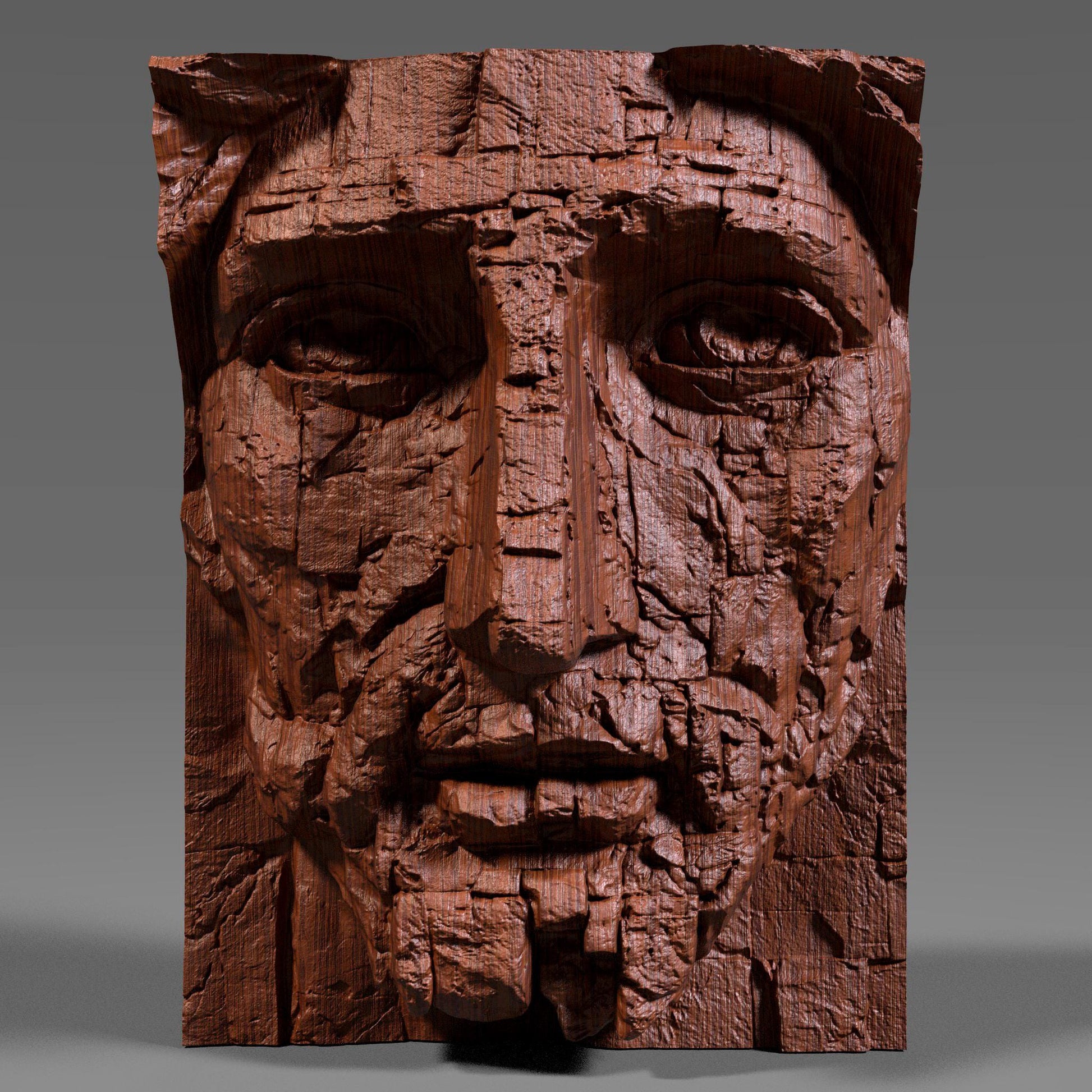 Beautifully detailed 3D wooden bas-relief depicting the face of Jesus sculpted to resemble aged stone. The artwork features a powerful, weathered expression symbolizing faith, endurance, and divine strength. Each crack and texture adds realism to the sacred design, making it an inspiring religious wall piece for home, chapel, or prayer room. Perfect as Christian decor, a meaningful gift, or an artistic reminder of faith carved in wood with the look of timeless stone.