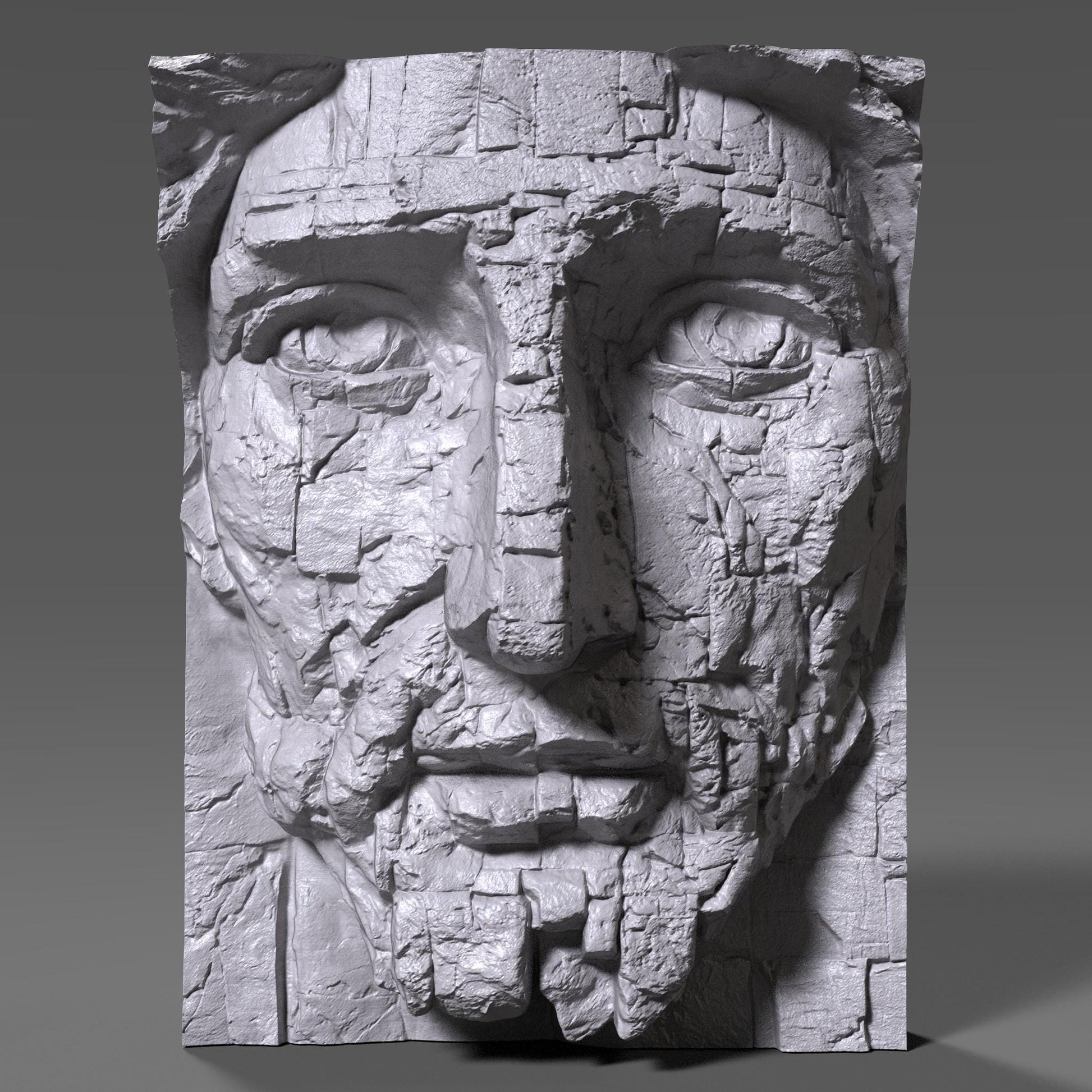 Beautifully detailed 3D wooden bas-relief depicting the face of Jesus sculpted to resemble aged stone. The artwork features a powerful, weathered expression symbolizing faith, endurance, and divine strength. Each crack and texture adds realism to the sacred design, making it an inspiring religious wall piece for home, chapel, or prayer room. Perfect as Christian decor, a meaningful gift, or an artistic reminder of faith carved in wood with the look of timeless stone.