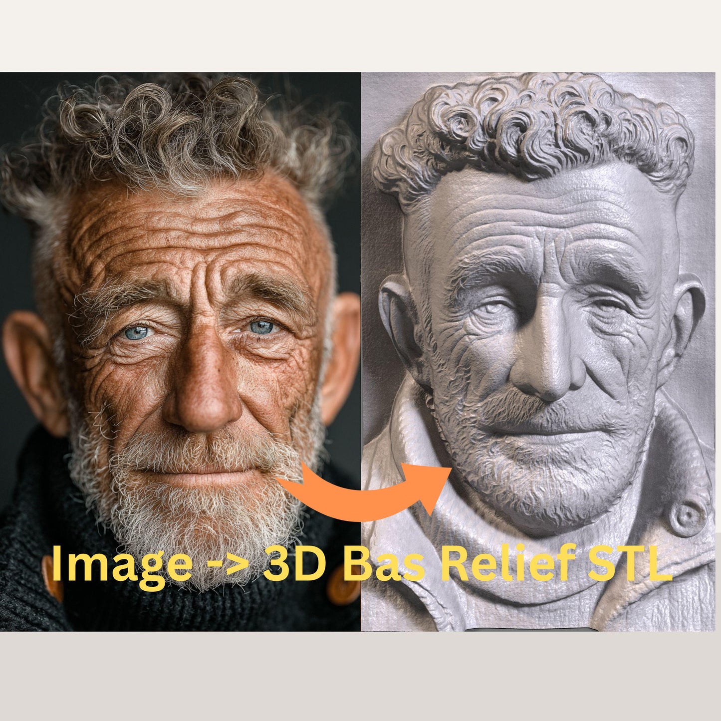 Custom 3D Bas-Relief Portrait: Personalized Photo to STL File (Digital Download)