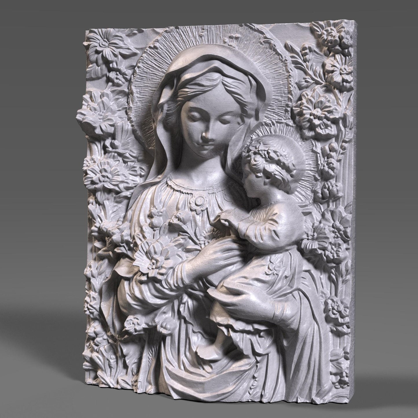 Virgin Mary and Baby Jesus 3D Relief Model: CNC, 3d print (Digital Download)