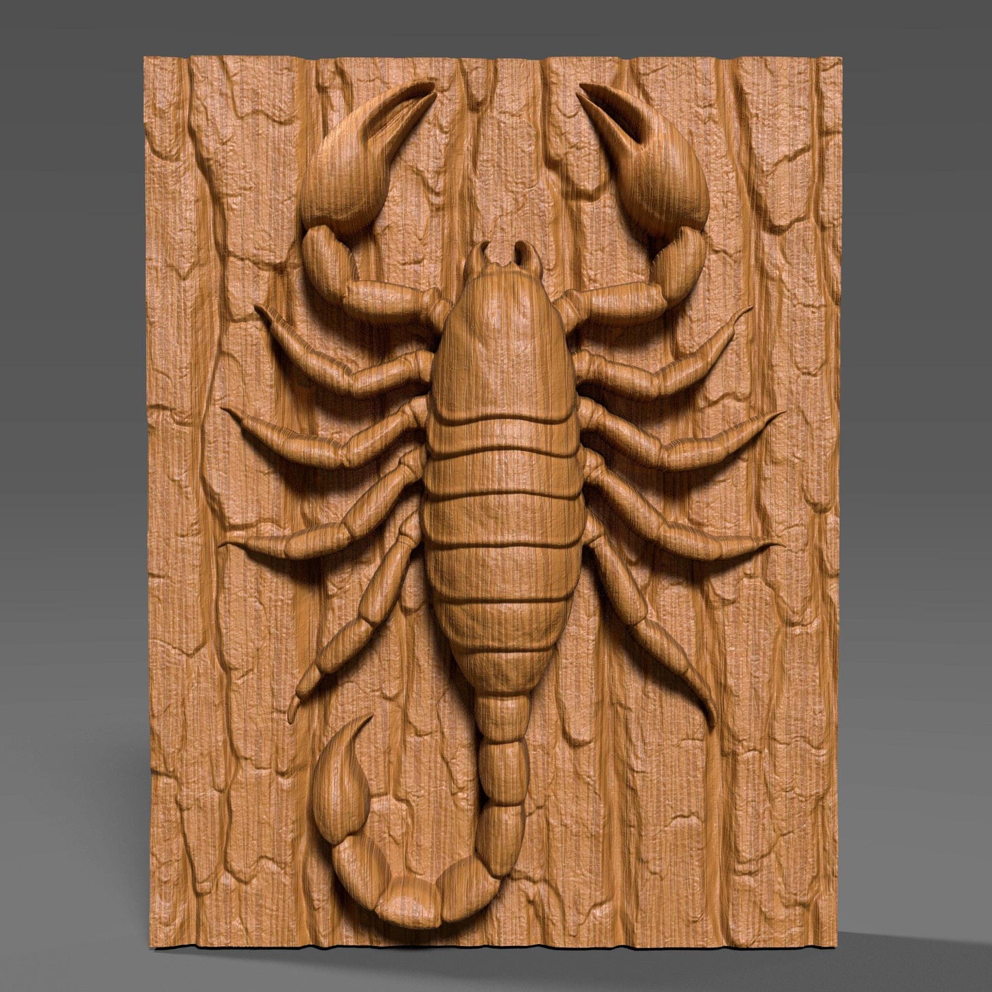 Detailed 3D wooden bas-relief carving of a scorpion crawling on textured wood bark, symbolizing power, mystery, and transformation. This Scorpio zodiac-themed wall art combines natural wood texture with fine craftsmanship, making it a unique astrology-inspired decor piece. Perfect for Scorpio season birthdays, zodiac enthusiasts, or rustic wall displays. A bold and artistic symbol of strength and resilience captured in timeless wood form.