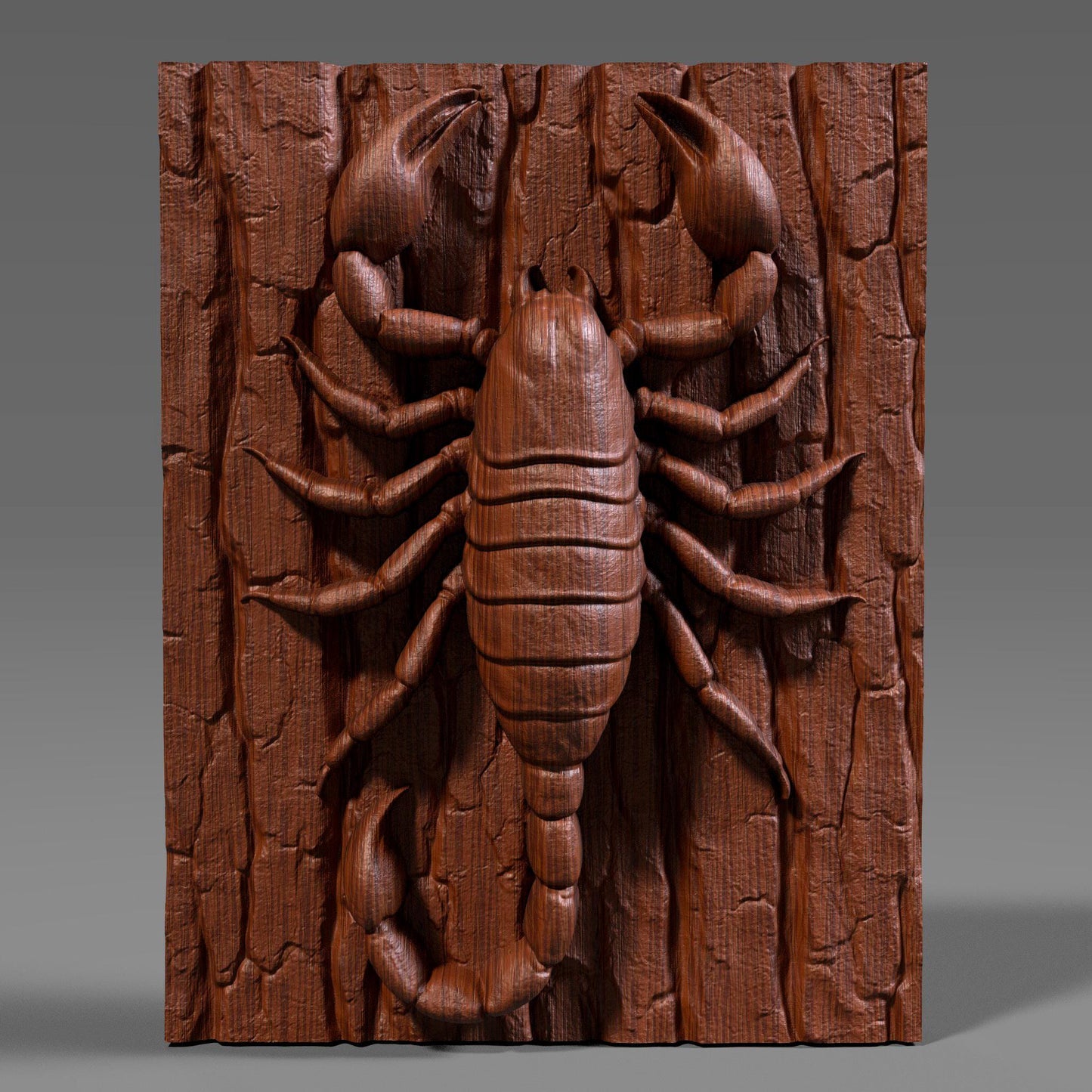 Detailed 3D wooden bas-relief carving of a scorpion crawling on textured wood bark, symbolizing power, mystery, and transformation. This Scorpio zodiac-themed wall art combines natural wood texture with fine craftsmanship, making it a unique astrology-inspired decor piece. Perfect for Scorpio season birthdays, zodiac enthusiasts, or rustic wall displays. A bold and artistic symbol of strength and resilience captured in timeless wood form.
