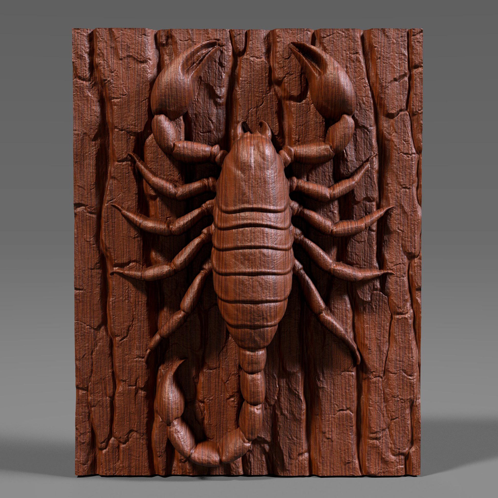 Detailed 3D wooden bas-relief carving of a scorpion crawling on textured wood bark, symbolizing power, mystery, and transformation. This Scorpio zodiac-themed wall art combines natural wood texture with fine craftsmanship, making it a unique astrology-inspired decor piece. Perfect for Scorpio season birthdays, zodiac enthusiasts, or rustic wall displays. A bold and artistic symbol of strength and resilience captured in timeless wood form.