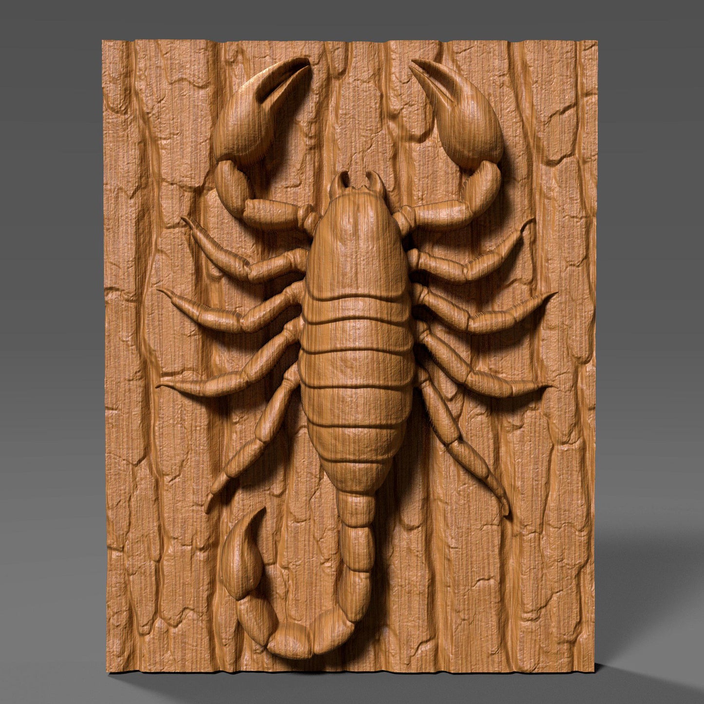 Detailed 3D wooden bas-relief carving of a scorpion crawling on textured wood bark, symbolizing power, mystery, and transformation. This Scorpio zodiac-themed wall art combines natural wood texture with fine craftsmanship, making it a unique astrology-inspired decor piece. Perfect for Scorpio season birthdays, zodiac enthusiasts, or rustic wall displays. A bold and artistic symbol of strength and resilience captured in timeless wood form.