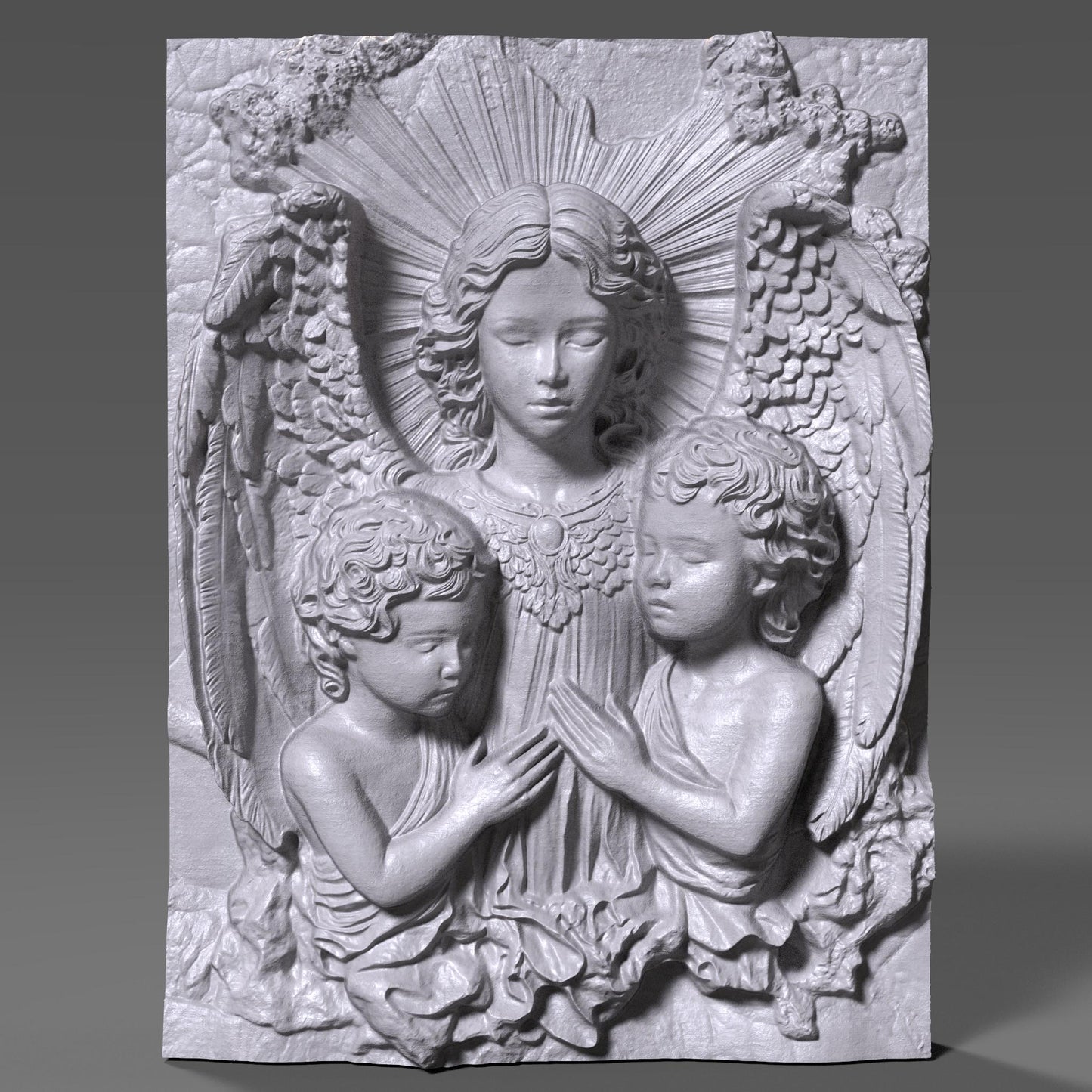 Beautiful 3D wooden bas-relief depicting guardian angels watching over two children in serene prayer. This Christian wall art captures divine love, purity, and protection — perfect for Christmas decor, religious gifts, or sacred home displays. The intricate carving details, radiant light effect, and fine wood texture make it a timeless piece for faith-inspired interiors. Ideal for believers seeking meaningful spiritual wall art with angelic grace and warmth.