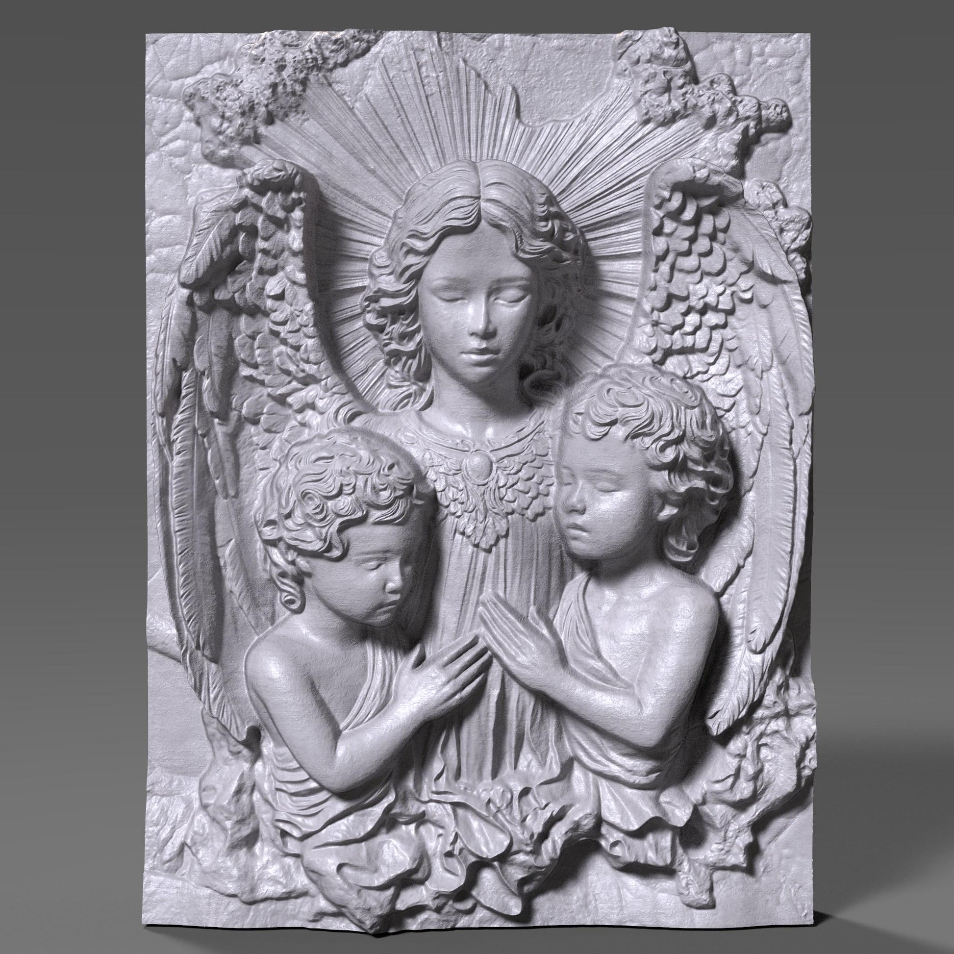 Beautiful 3D wooden bas-relief depicting guardian angels watching over two children in serene prayer. This Christian wall art captures divine love, purity, and protection — perfect for Christmas decor, religious gifts, or sacred home displays. The intricate carving details, radiant light effect, and fine wood texture make it a timeless piece for faith-inspired interiors. Ideal for believers seeking meaningful spiritual wall art with angelic grace and warmth.