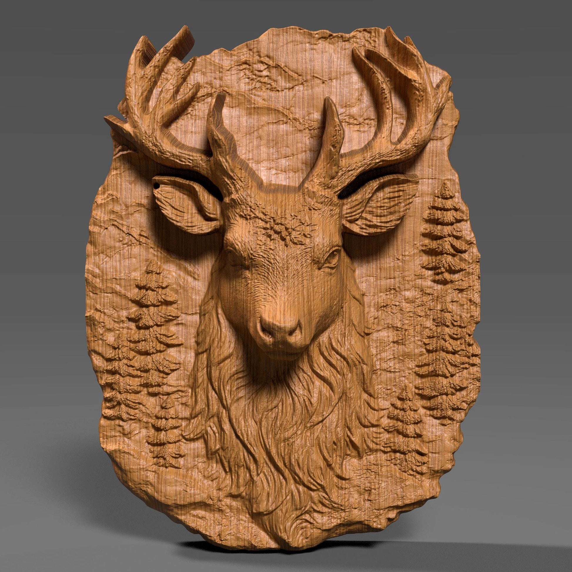 Beautiful 3D wooden bas-relief carving of a majestic Christmas reindeer surrounded by textured forest details. This festive wall art brings warmth and spirit to holiday décor, symbolizing joy, peace, and celebration. Perfect for Christian and Catholic homes during Christmas, Advent, and winter festivals. The detailed wood texture and lifelike carving make it an elegant seasonal centerpiece for living rooms, entryways, cabins, and holiday displays.