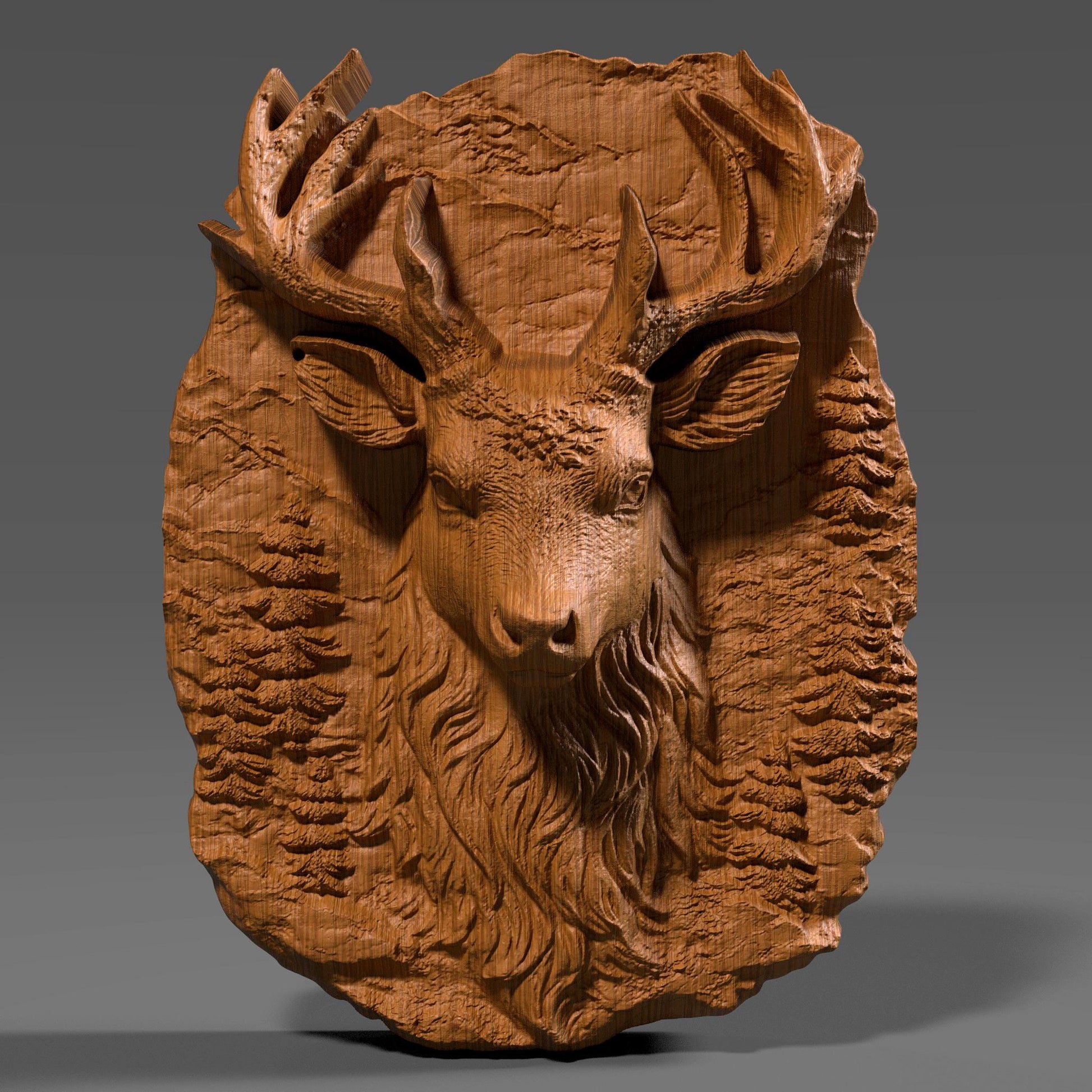 Beautiful 3D wooden bas-relief carving of a majestic Christmas reindeer surrounded by textured forest details. This festive wall art brings warmth and spirit to holiday décor, symbolizing joy, peace, and celebration. Perfect for Christian and Catholic homes during Christmas, Advent, and winter festivals. The detailed wood texture and lifelike carving make it an elegant seasonal centerpiece for living rooms, entryways, cabins, and holiday displays.