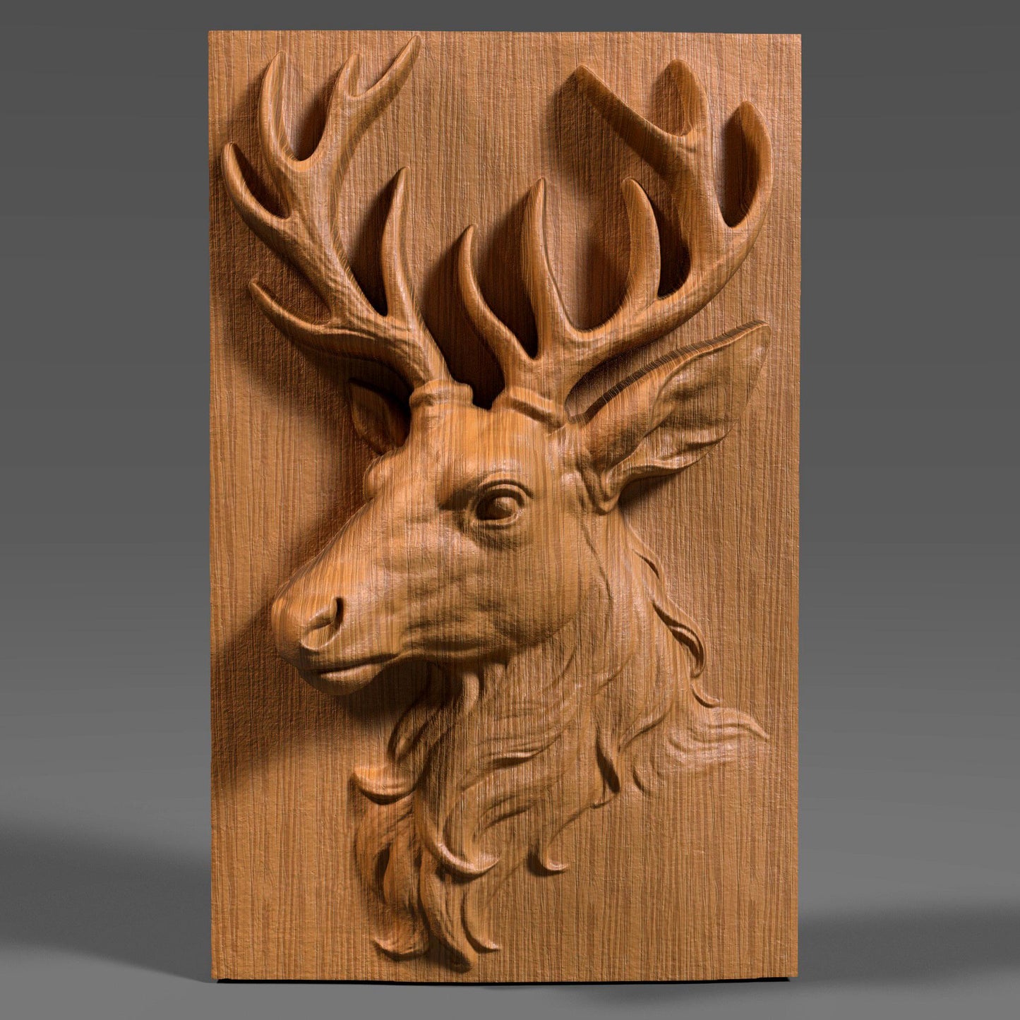 Beautiful 3D wooden bas-relief carving of a majestic reindeer with large antlers, symbolizing peace, strength, and the spirit of Christmas. Perfect for winter décor, holiday celebrations, and Christian homes, this elegant stag artwork brings warmth and seasonal charm to cabins, living rooms, or festive displays. The detailed wood texture and lifelike sculpting make it a stunning centerpiece for rustic or traditional Christmas wall art.