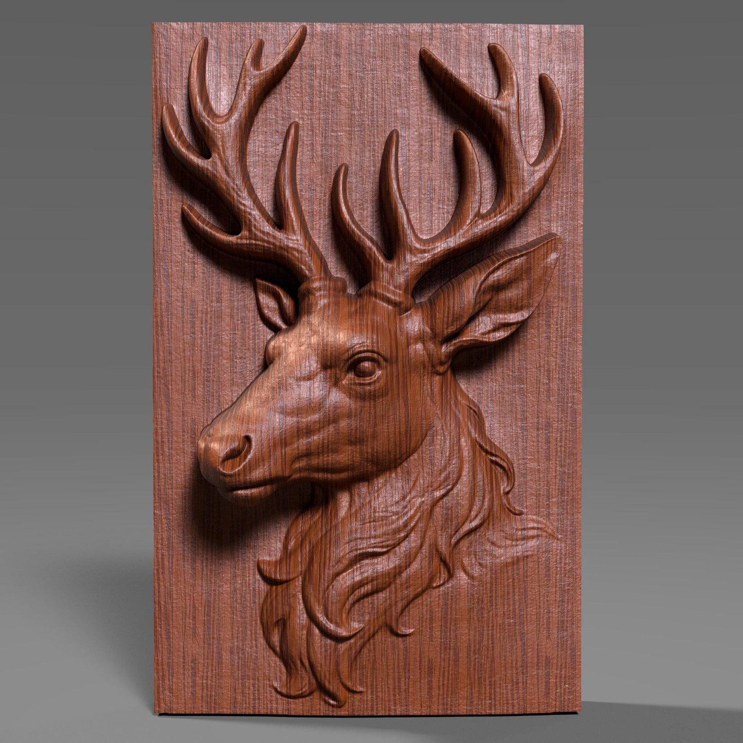 Beautiful 3D wooden bas-relief carving of a majestic reindeer with large antlers, symbolizing peace, strength, and the spirit of Christmas. Perfect for winter décor, holiday celebrations, and Christian homes, this elegant stag artwork brings warmth and seasonal charm to cabins, living rooms, or festive displays. The detailed wood texture and lifelike sculpting make it a stunning centerpiece for rustic or traditional Christmas wall art.