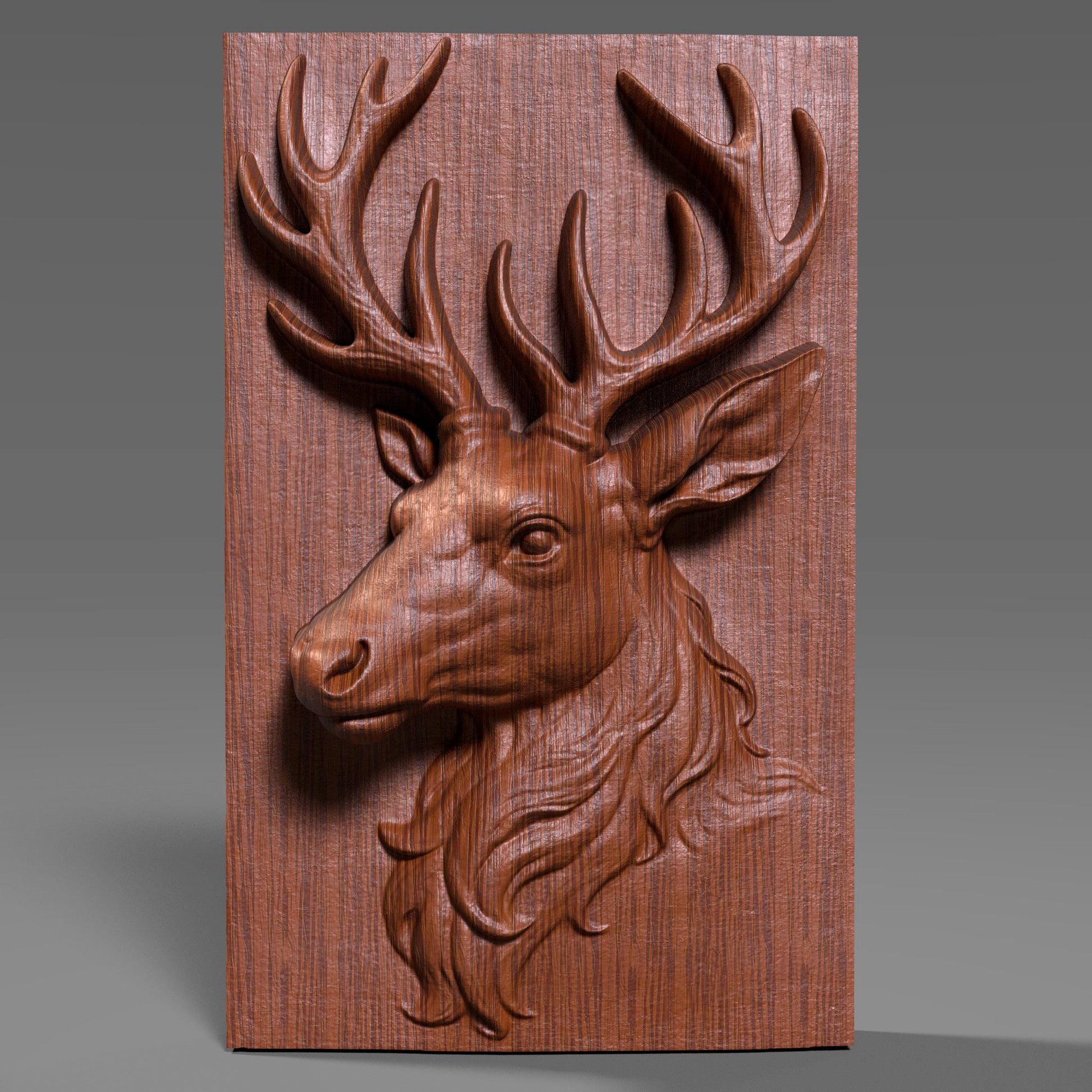 Beautiful 3D wooden bas-relief carving of a majestic reindeer with large antlers, symbolizing peace, strength, and the spirit of Christmas. Perfect for winter décor, holiday celebrations, and Christian homes, this elegant stag artwork brings warmth and seasonal charm to cabins, living rooms, or festive displays. The detailed wood texture and lifelike sculpting make it a stunning centerpiece for rustic or traditional Christmas wall art.