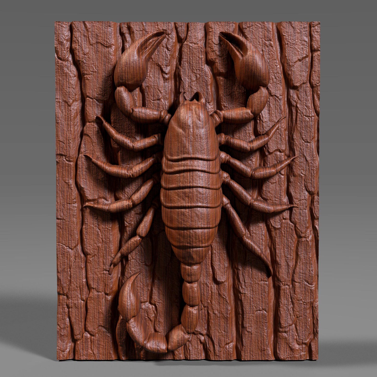 Detailed 3D wooden bas-relief carving of a scorpion crawling on textured wood bark, symbolizing power, mystery, and transformation. This Scorpio zodiac-themed wall art combines natural wood texture with fine craftsmanship, making it a unique astrology-inspired decor piece. Perfect for Scorpio season birthdays, zodiac enthusiasts, or rustic wall displays. A bold and artistic symbol of strength and resilience captured in timeless wood form.