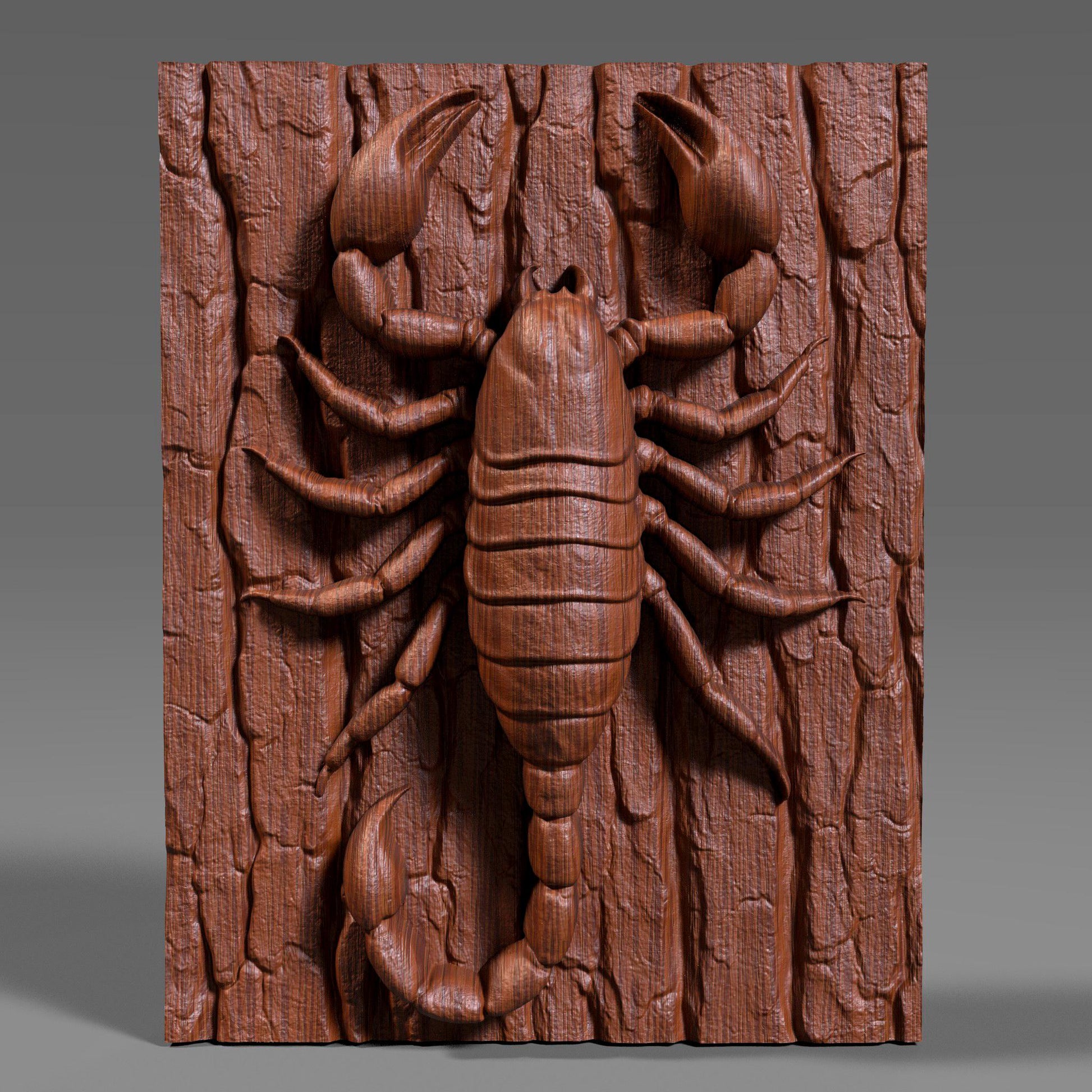 Detailed 3D wooden bas-relief carving of a scorpion crawling on textured wood bark, symbolizing power, mystery, and transformation. This Scorpio zodiac-themed wall art combines natural wood texture with fine craftsmanship, making it a unique astrology-inspired decor piece. Perfect for Scorpio season birthdays, zodiac enthusiasts, or rustic wall displays. A bold and artistic symbol of strength and resilience captured in timeless wood form.