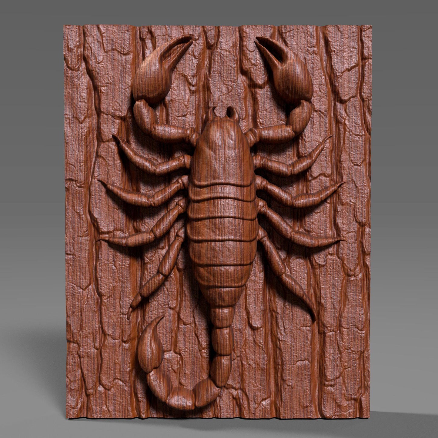 Detailed 3D wooden bas-relief carving of a scorpion crawling on textured wood bark, symbolizing power, mystery, and transformation. This Scorpio zodiac-themed wall art combines natural wood texture with fine craftsmanship, making it a unique astrology-inspired decor piece. Perfect for Scorpio season birthdays, zodiac enthusiasts, or rustic wall displays. A bold and artistic symbol of strength and resilience captured in timeless wood form.