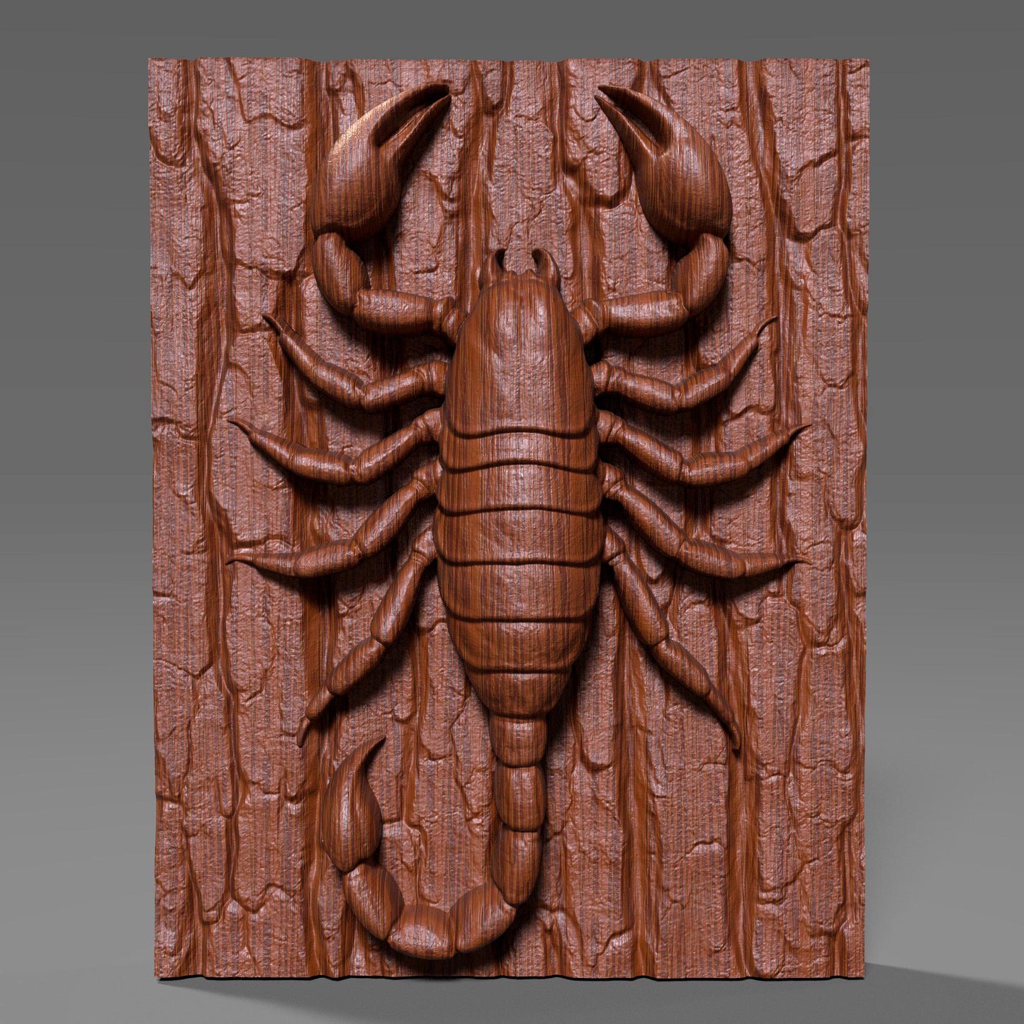 Detailed 3D wooden bas-relief carving of a scorpion crawling on textured wood bark, symbolizing power, mystery, and transformation. This Scorpio zodiac-themed wall art combines natural wood texture with fine craftsmanship, making it a unique astrology-inspired decor piece. Perfect for Scorpio season birthdays, zodiac enthusiasts, or rustic wall displays. A bold and artistic symbol of strength and resilience captured in timeless wood form.