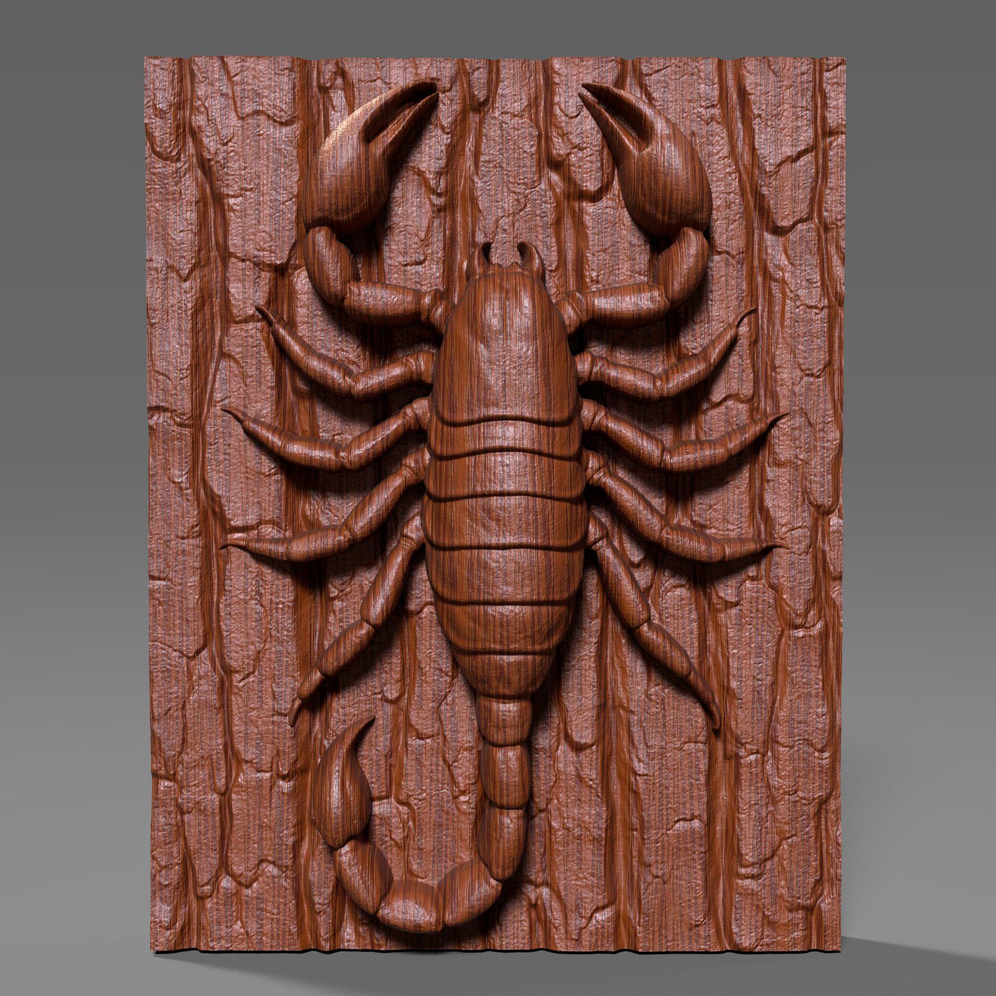 Detailed 3D wooden bas-relief carving of a scorpion crawling on textured wood bark, symbolizing power, mystery, and transformation. This Scorpio zodiac-themed wall art combines natural wood texture with fine craftsmanship, making it a unique astrology-inspired decor piece. Perfect for Scorpio season birthdays, zodiac enthusiasts, or rustic wall displays. A bold and artistic symbol of strength and resilience captured in timeless wood form.
