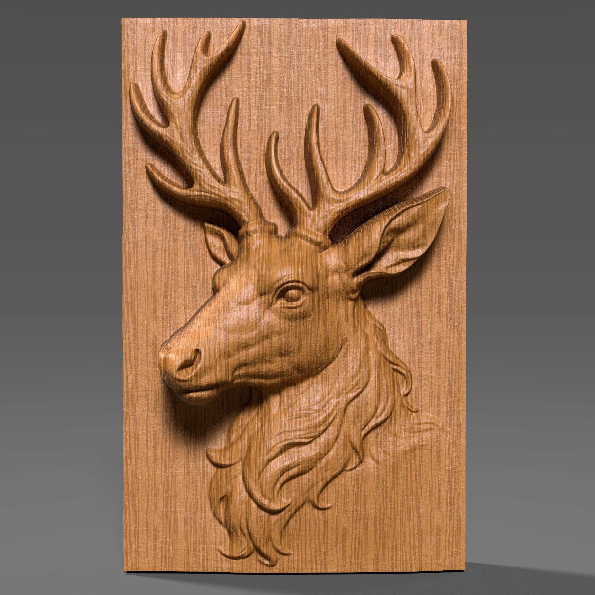 Beautiful 3D wooden bas-relief carving of a majestic reindeer with large antlers, symbolizing peace, strength, and the spirit of Christmas. Perfect for winter décor, holiday celebrations, and Christian homes, this elegant stag artwork brings warmth and seasonal charm to cabins, living rooms, or festive displays. The detailed wood texture and lifelike sculpting make it a stunning centerpiece for rustic or traditional Christmas wall art.
