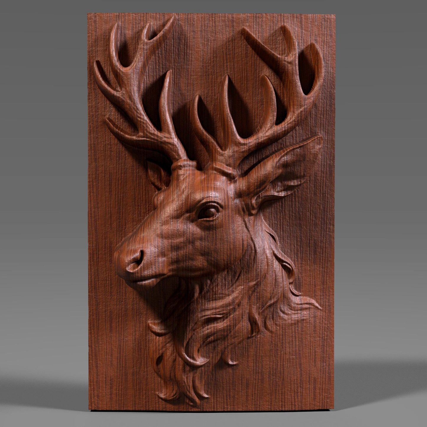 Beautiful 3D wooden bas-relief carving of a majestic reindeer with large antlers, symbolizing peace, strength, and the spirit of Christmas. Perfect for winter décor, holiday celebrations, and Christian homes, this elegant stag artwork brings warmth and seasonal charm to cabins, living rooms, or festive displays. The detailed wood texture and lifelike sculpting make it a stunning centerpiece for rustic or traditional Christmas wall art.