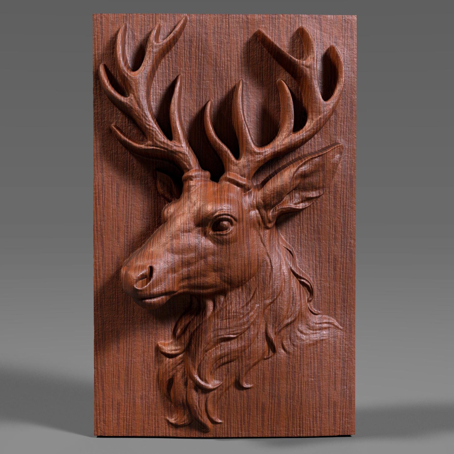 Beautiful 3D wooden bas-relief carving of a majestic reindeer with large antlers, symbolizing peace, strength, and the spirit of Christmas. Perfect for winter décor, holiday celebrations, and Christian homes, this elegant stag artwork brings warmth and seasonal charm to cabins, living rooms, or festive displays. The detailed wood texture and lifelike sculpting make it a stunning centerpiece for rustic or traditional Christmas wall art.
