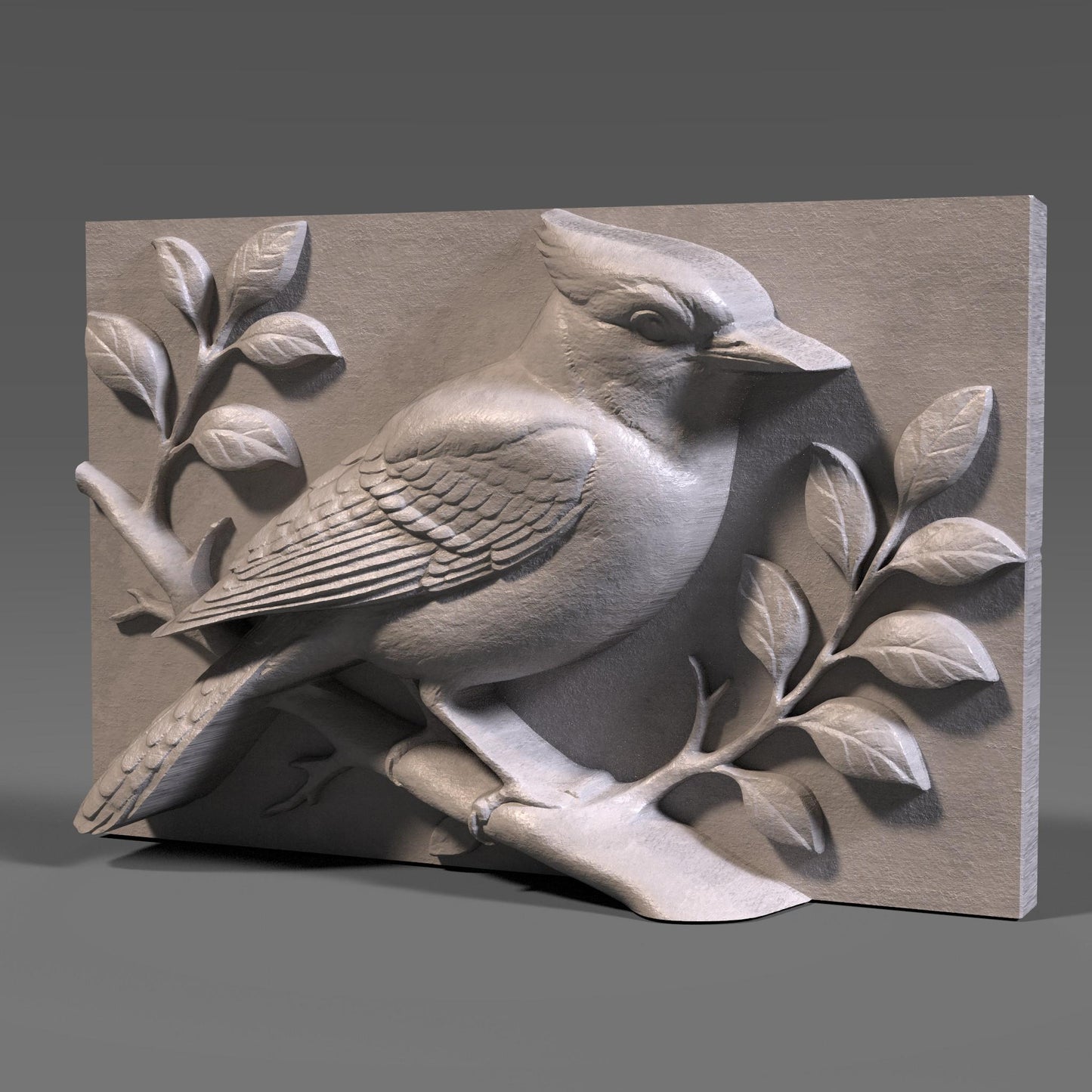 Blue Jay Bird Wood Carving | 3D Relief Wall Art (Digital Download)