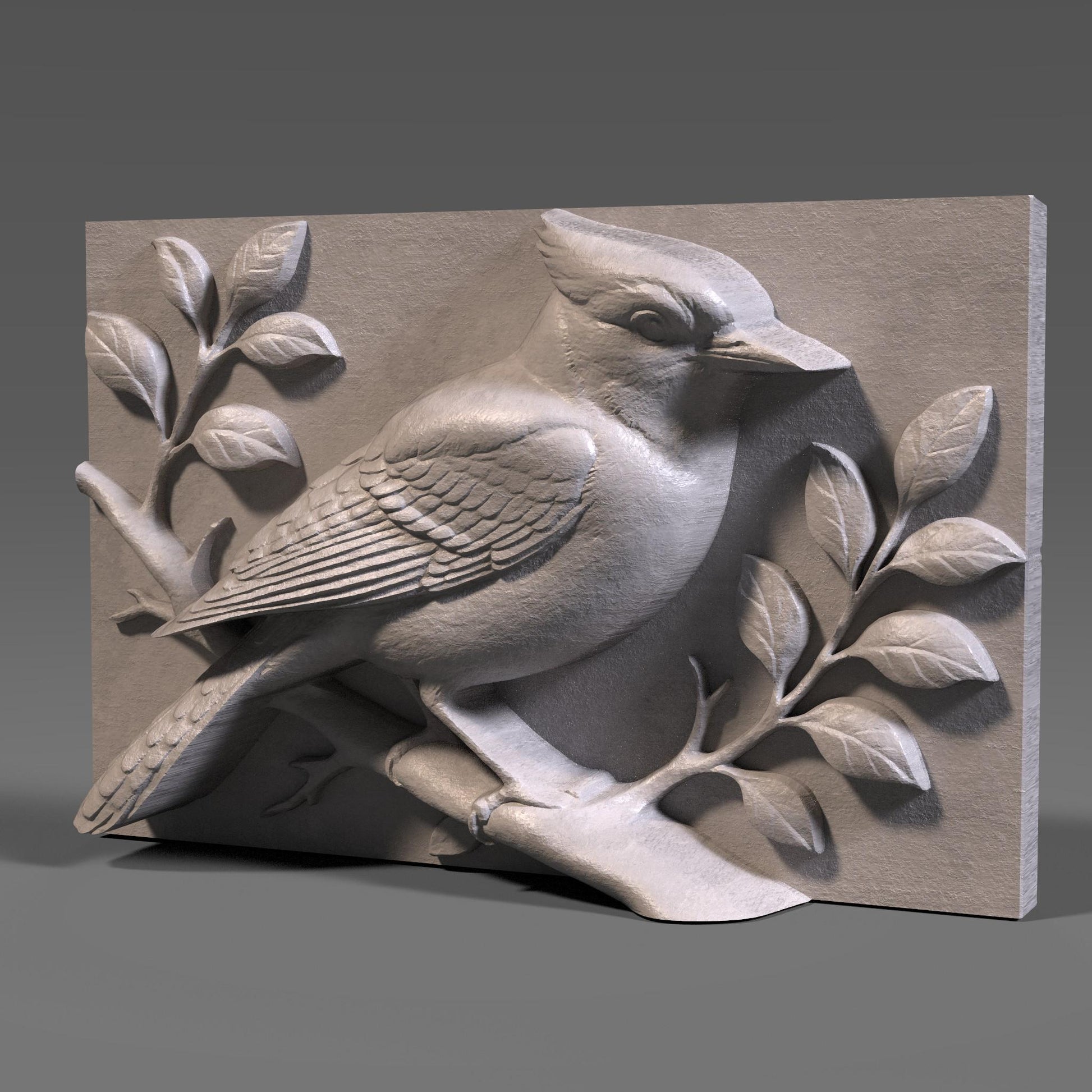 Blue Jay Bird Wood Carving | 3D Relief Wall Art (Digital Download)