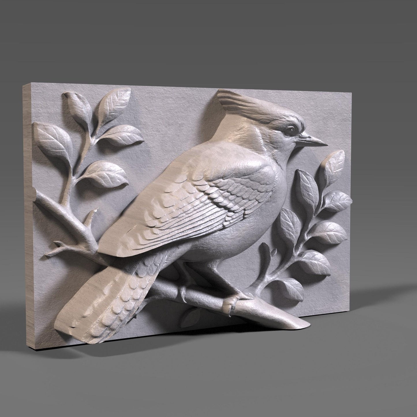 Blue Jay Bird Wood Carving | 3D Relief Wall Art (Digital Download)