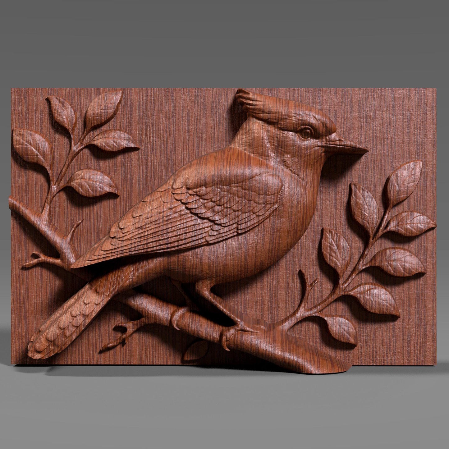 Blue Jay Bird Wood Carving | 3D Relief Wall Art (Digital Download)
