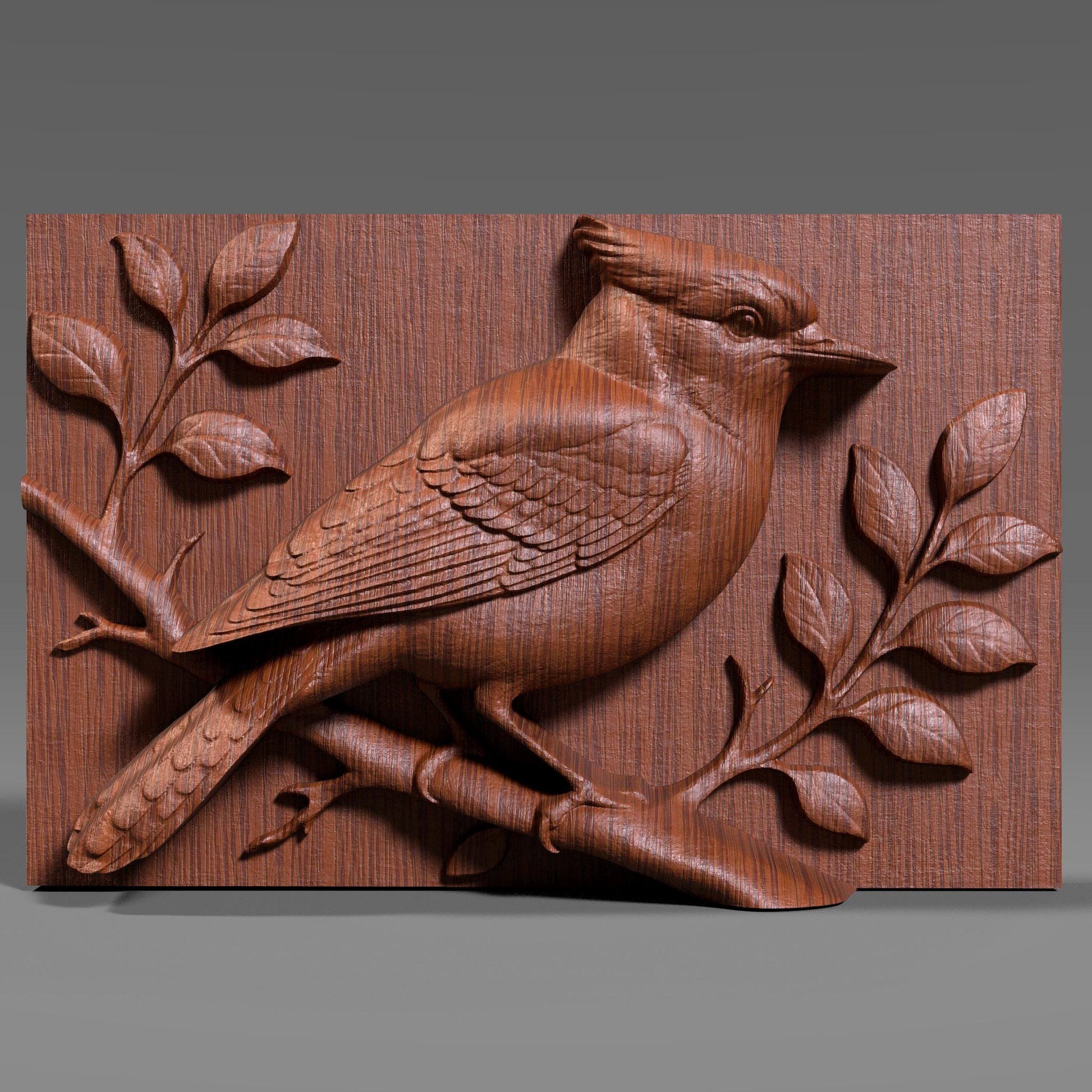 Blue Jay Bird Wood Carving | 3D Relief Wall Art (Digital Download)