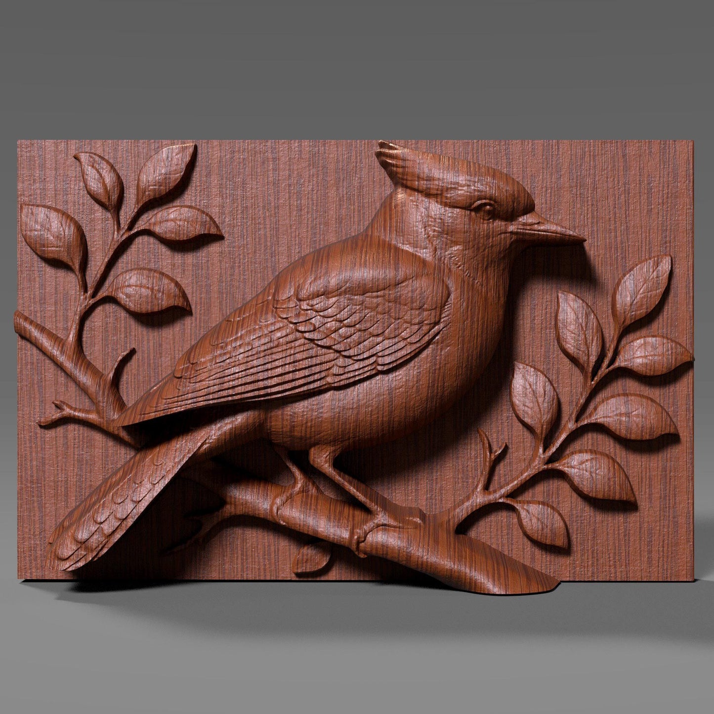 Blue Jay Bird Wood Carving | 3D Relief Wall Art (Digital Download)