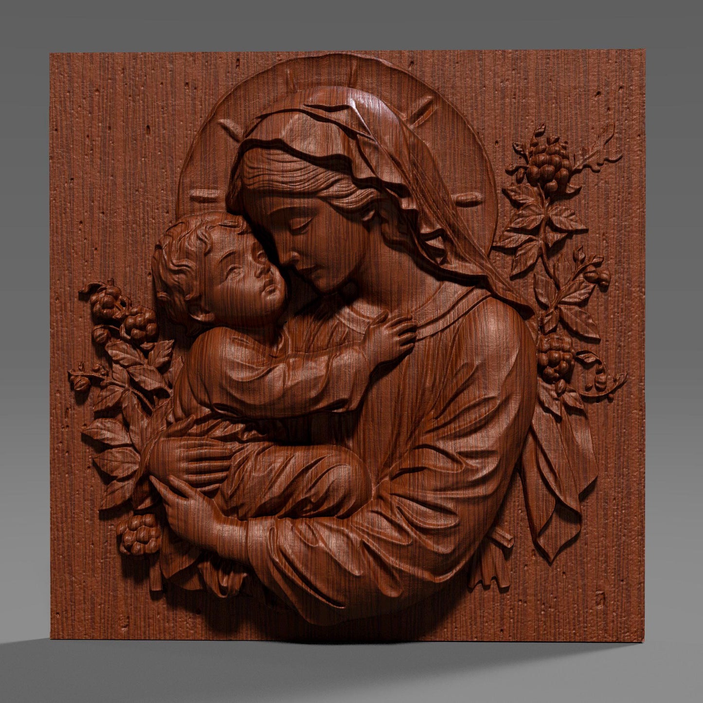 Mother Mary and Jesus 3D Relief Model: CNC, Laser, Print (Digital Download)