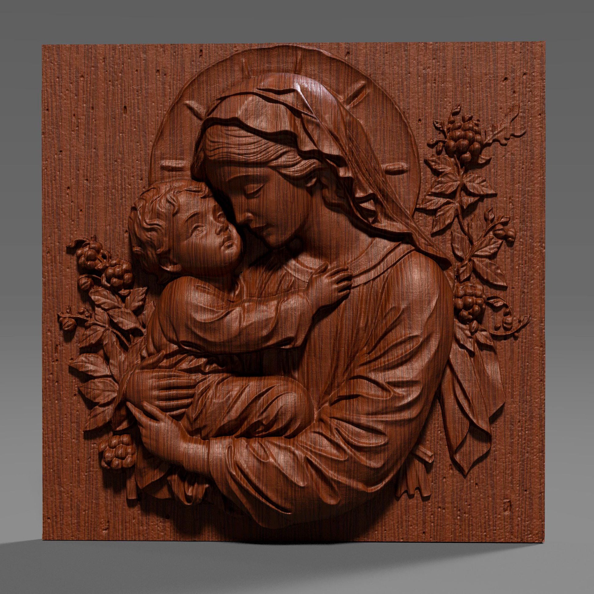 Mother Mary and Jesus 3D Relief Model: CNC, Laser, Print (Digital Download)