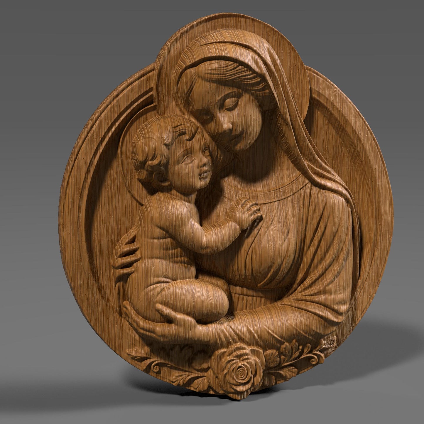 Mother Mary and Jesus 3D Relief Model: CNC, Laser, Print (Digital Download)