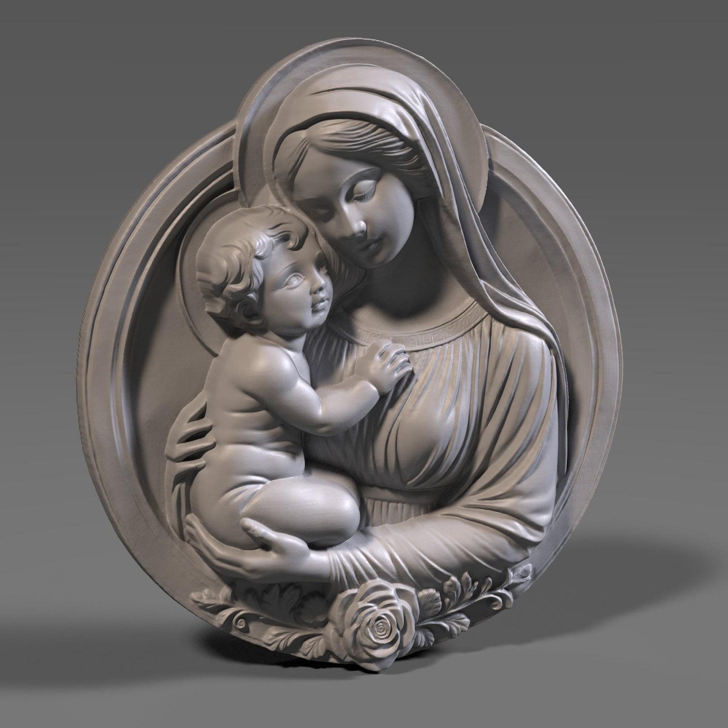 Mother Mary and Jesus 3D Relief Model: CNC, Laser, Print (Digital Download)