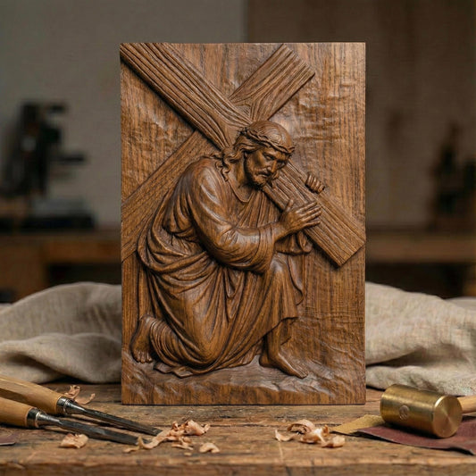 Jesus Carrying Cross 3D Model: Christian CNC Laser Engraving (STL Digital Download)