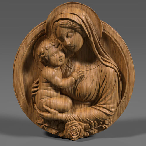 Mother Mary and Jesus 3D Relief Model: CNC, Laser, Print (Digital Download)