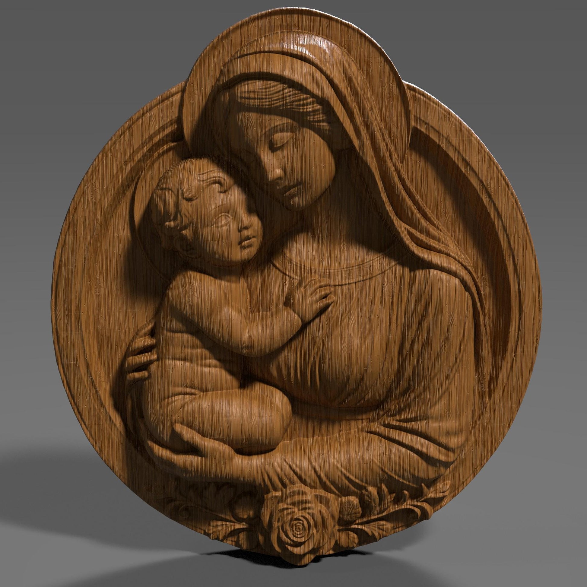 Mother Mary and Jesus 3D Relief Model: CNC, Laser, Print (Digital Download)