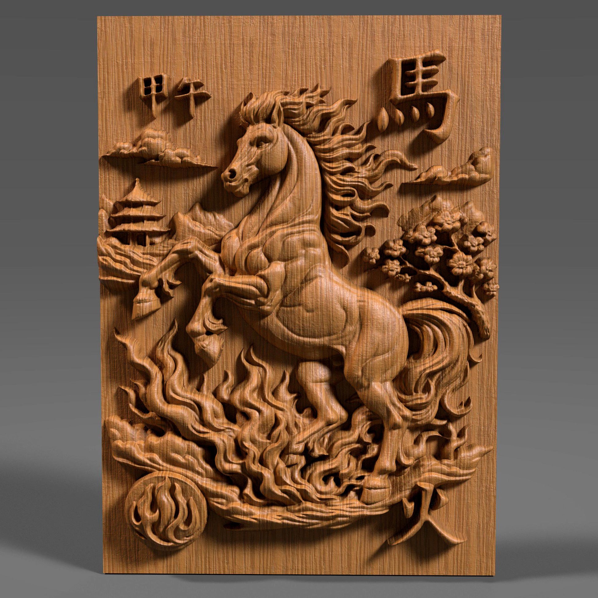 Chinese Zodiac Year of the Fire Horse 2026| 3d Bas Relief |Wall Art STL | Lunar New Year Decor (Digital Download)
