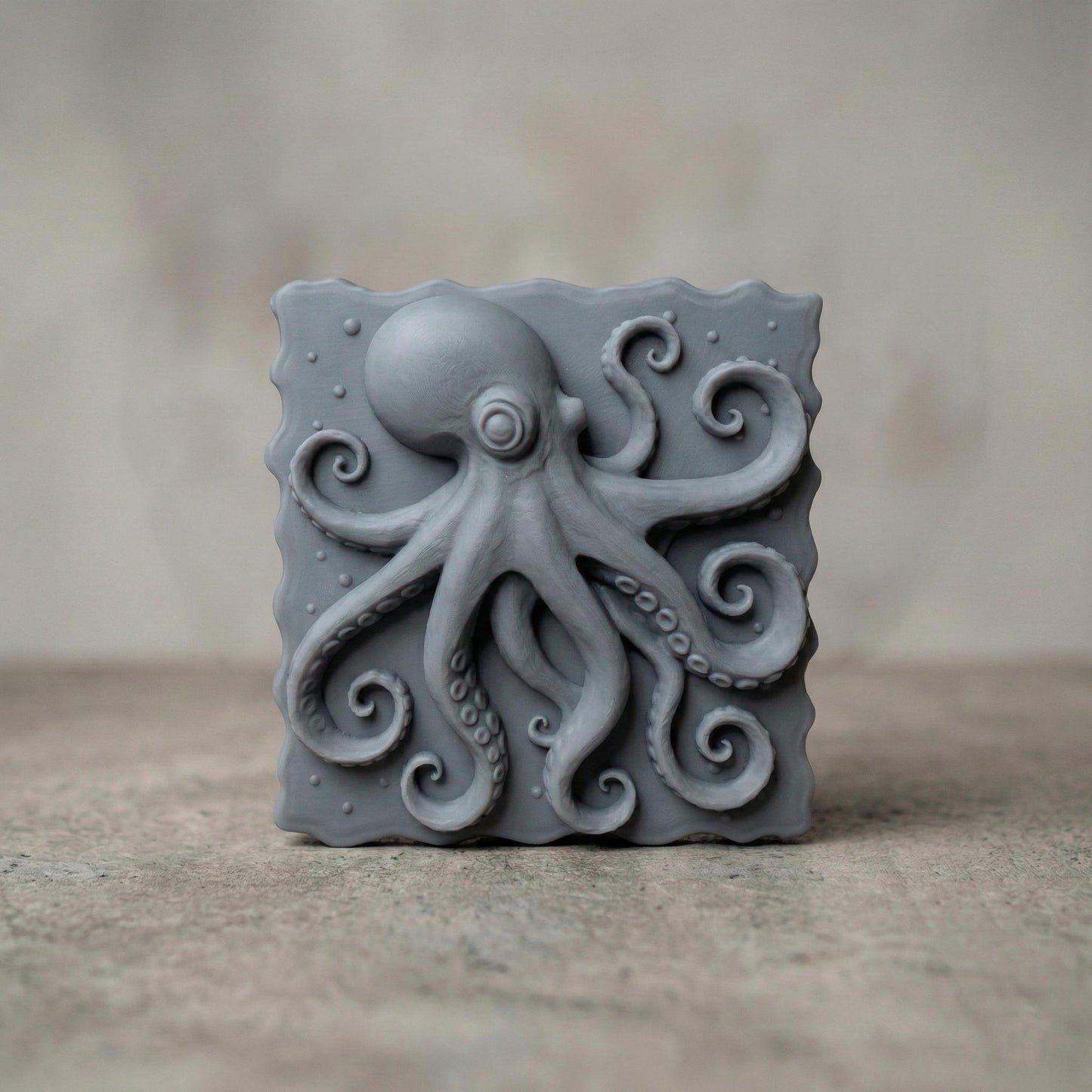 High-detail 3D STL model of an octopus in bas relief, featuring curled tentacles and a textured underwater design. Ideal for 3D printing, CNC wood carving, or laser engraving. Perfect for marine-themed wall art, nautical gifts, or ocean-inspired decor. This digital file is suitable for use with wood, acrylic, resin, and other engravable materials. Download and craft ocean life into your next project.