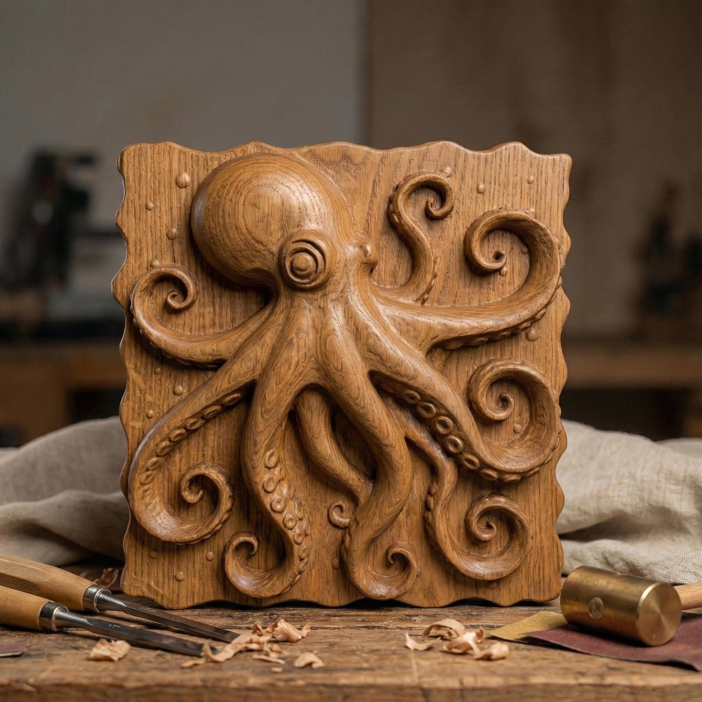 High-detail 3D STL model of an octopus in bas relief, featuring curled tentacles and a textured underwater design. Ideal for 3D printing, CNC wood carving, or laser engraving. Perfect for marine-themed wall art, nautical gifts, or ocean-inspired decor. This digital file is suitable for use with wood, acrylic, resin, and other engravable materials. Download and craft ocean life into your next project.