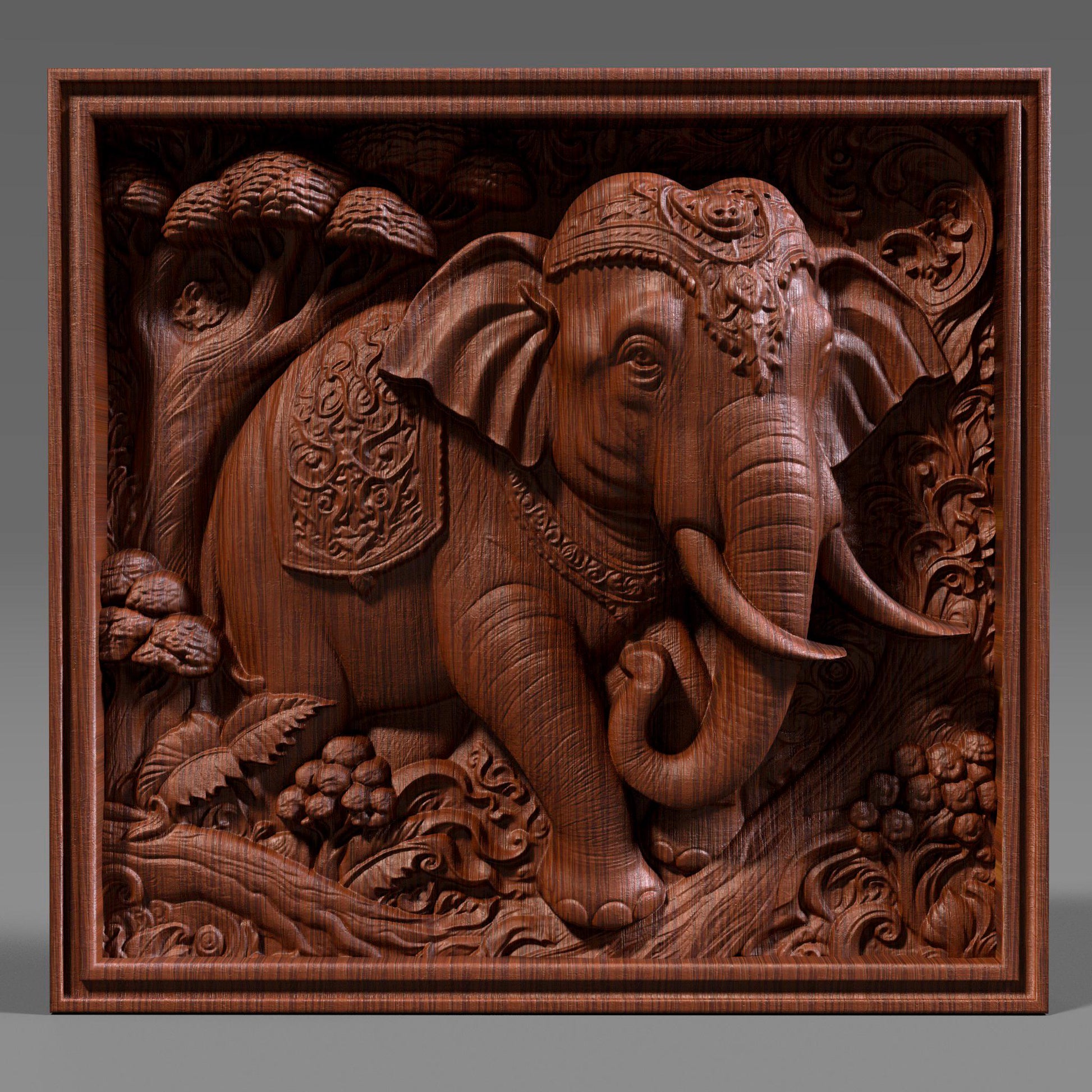 Elephant 3D Relief Model: CNC, Laser Engraving, 3D Printing (STL File)