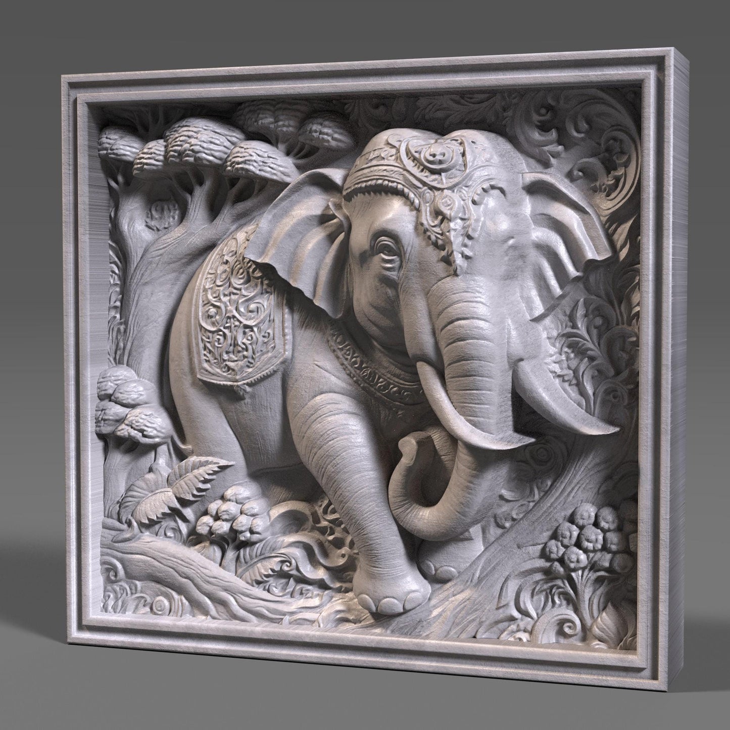Elephant 3D Relief Model: CNC, Laser Engraving, 3D Printing (STL File)