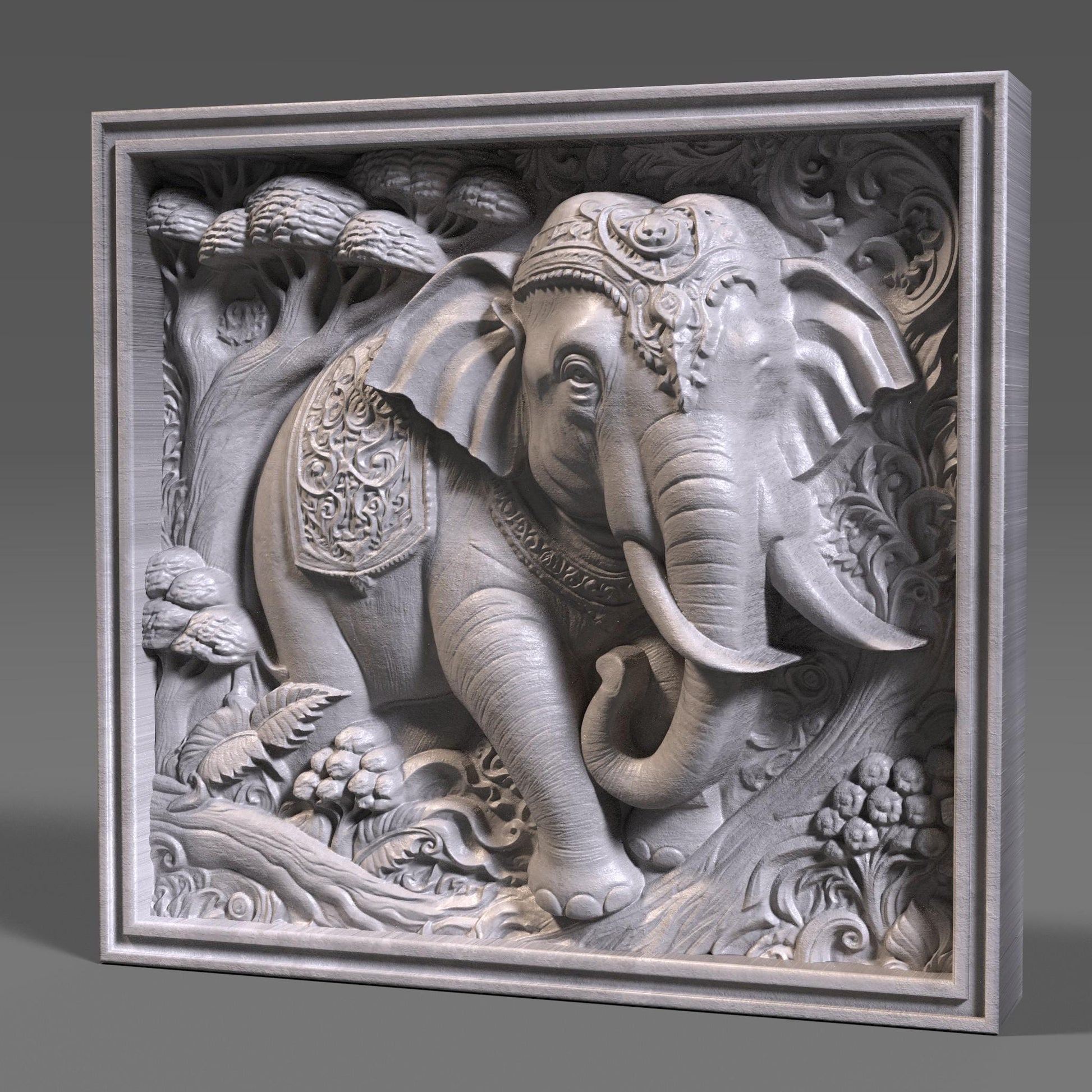 Elephant 3D Relief Model: CNC, Laser Engraving, 3D Printing (STL File)