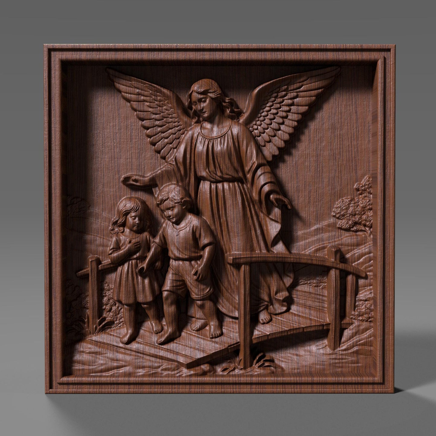 Guardian Angel with Children 3D Relief Model | CNC Carving, 3D Print (Digital Download)