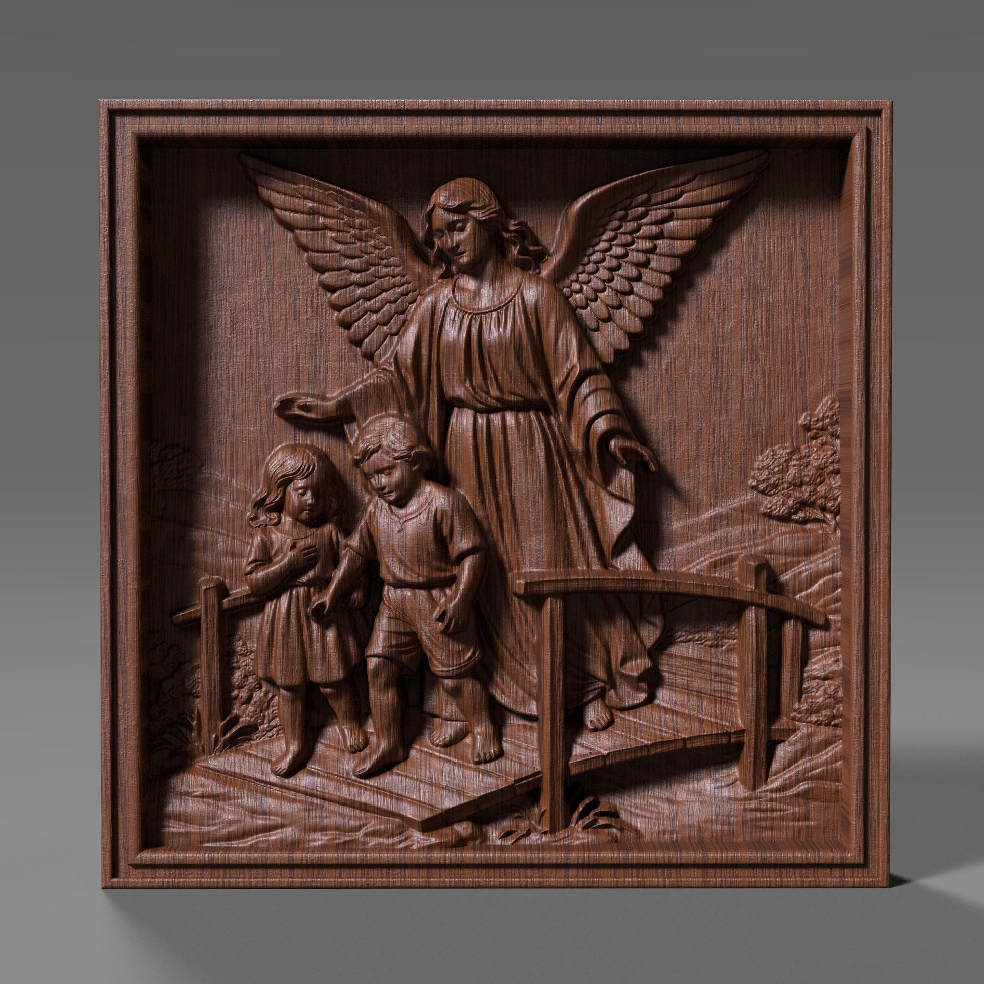 Guardian Angel with Children 3D Relief Model | CNC Carving, 3D Print (Digital Download)