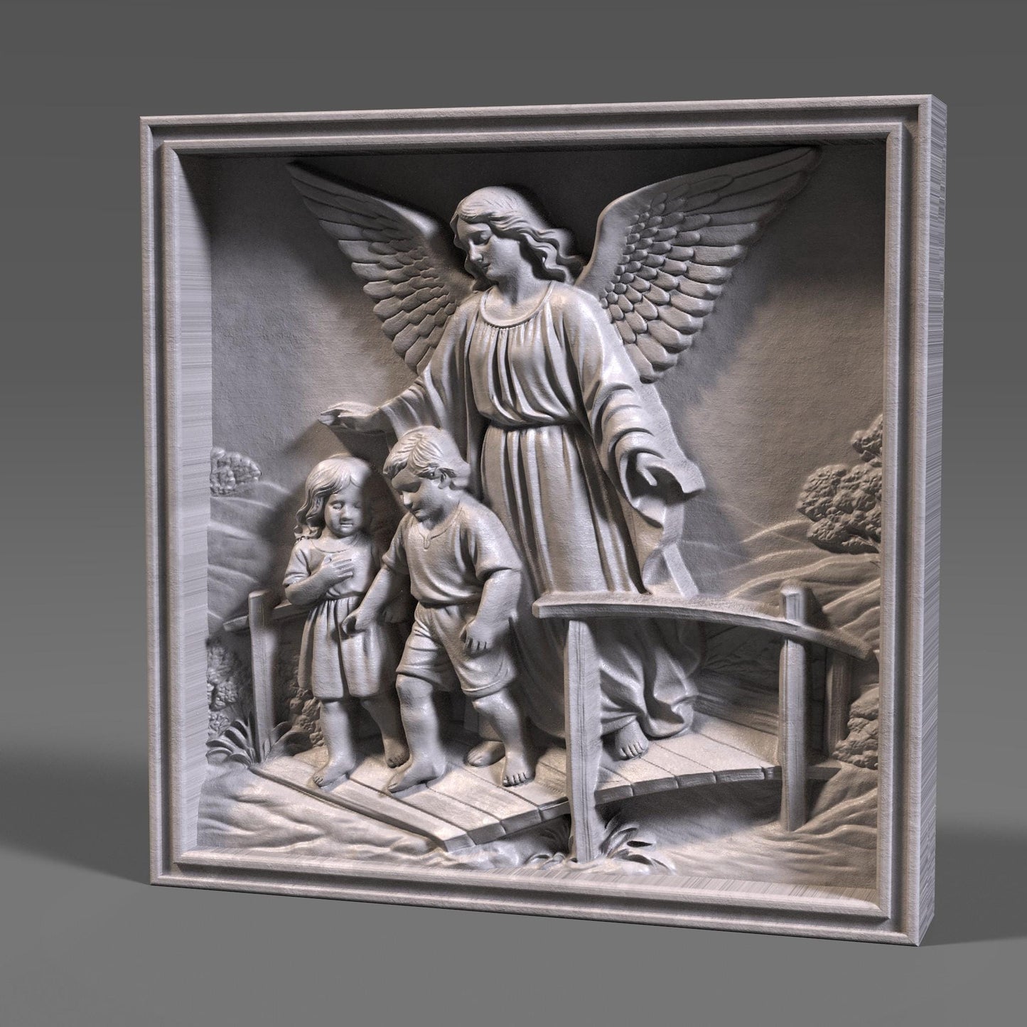 Guardian Angel with Children 3D Relief Model | CNC Carving, 3D Print (Digital Download)